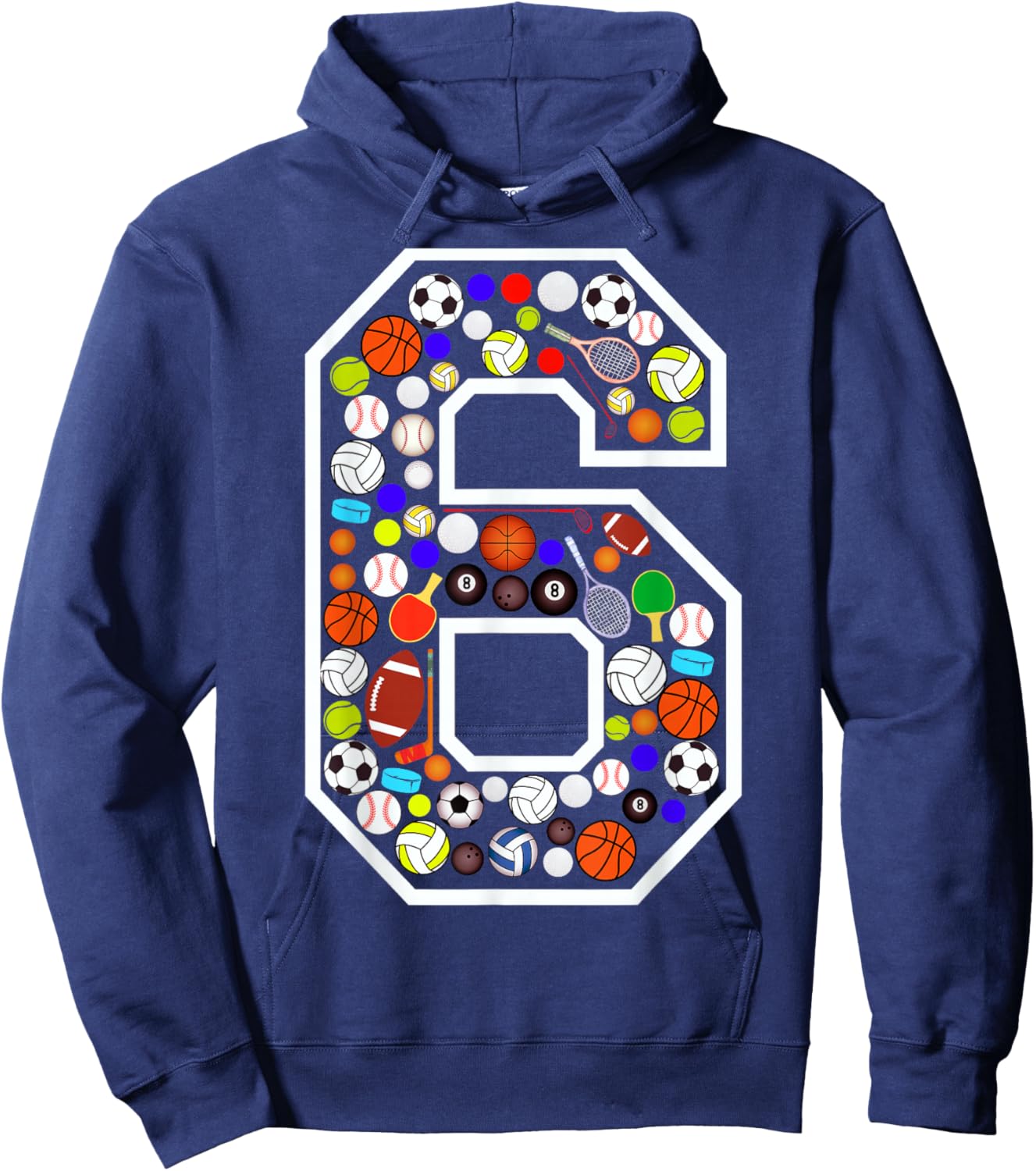 Kids 6th Birthday Sports Big Number Six 6 Year Old Boy Hoodie - Hoodie | Navy
