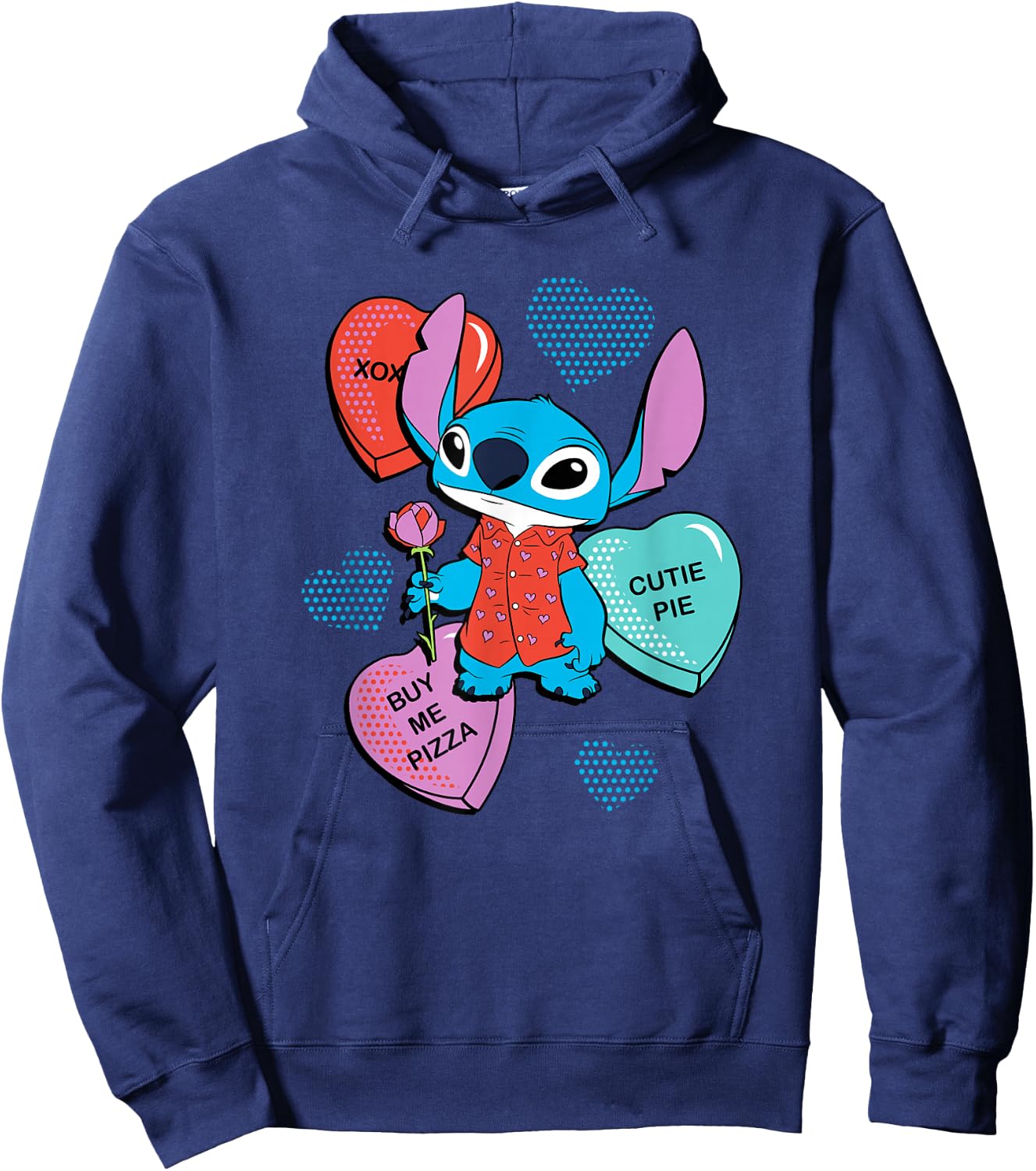 Disney Stitch Funny Candy Hearts Valentine's Day Hoodie - Hoodie | Navy