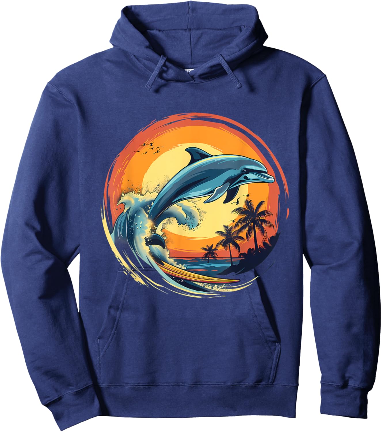 Dolphin Surfing Sunset Sea Ocean Dolphin Sea Ocean Animal Hoodie - Hoodie | Navy