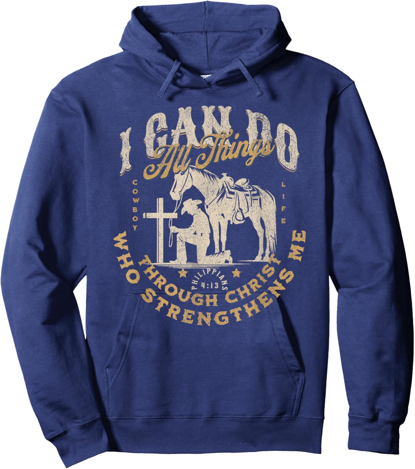 Cowboy Kneeling Cross Scripture Western Bible Verse Jesus Hoodie - Hoodie | Navy