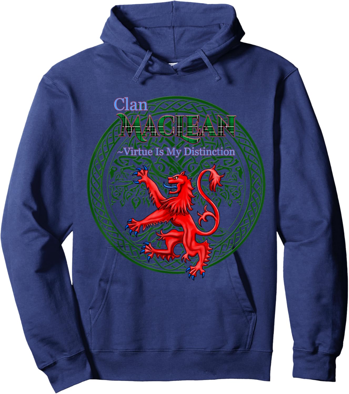 MacLean Hunting Tartan Scottish Clan Pride Family Motto Hoodie - Hoodie | Navy