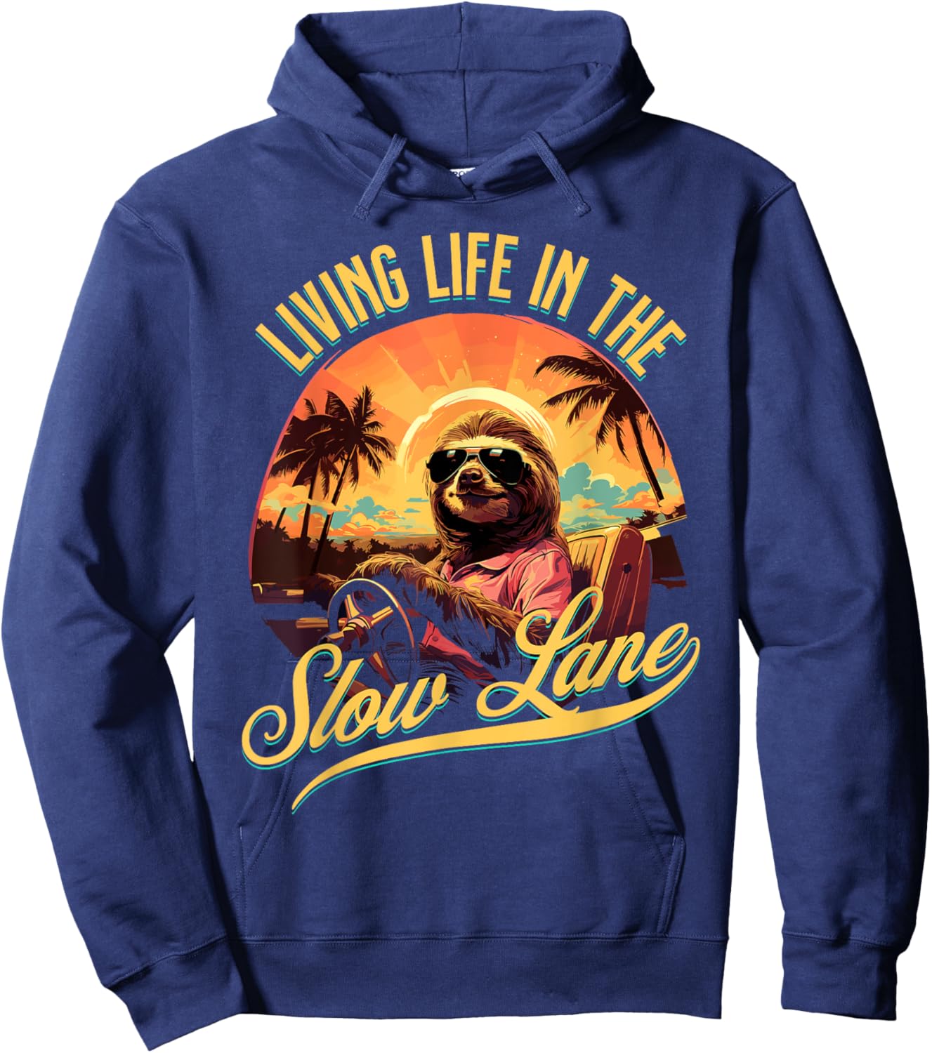 Retro Living Life In The Slow Lane Funny Sloth Hoodie - Hoodie | Navy