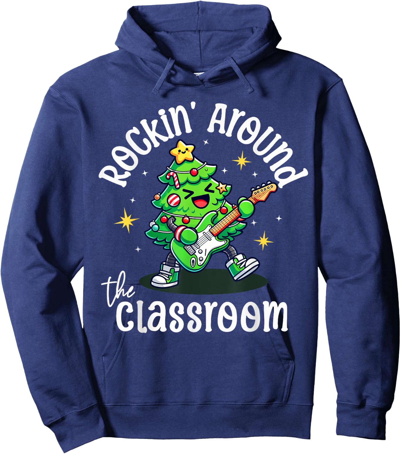 Teacher Christmas Rocking Around The Classroom Retro Holiday Hoodie - Hoodie | Navy