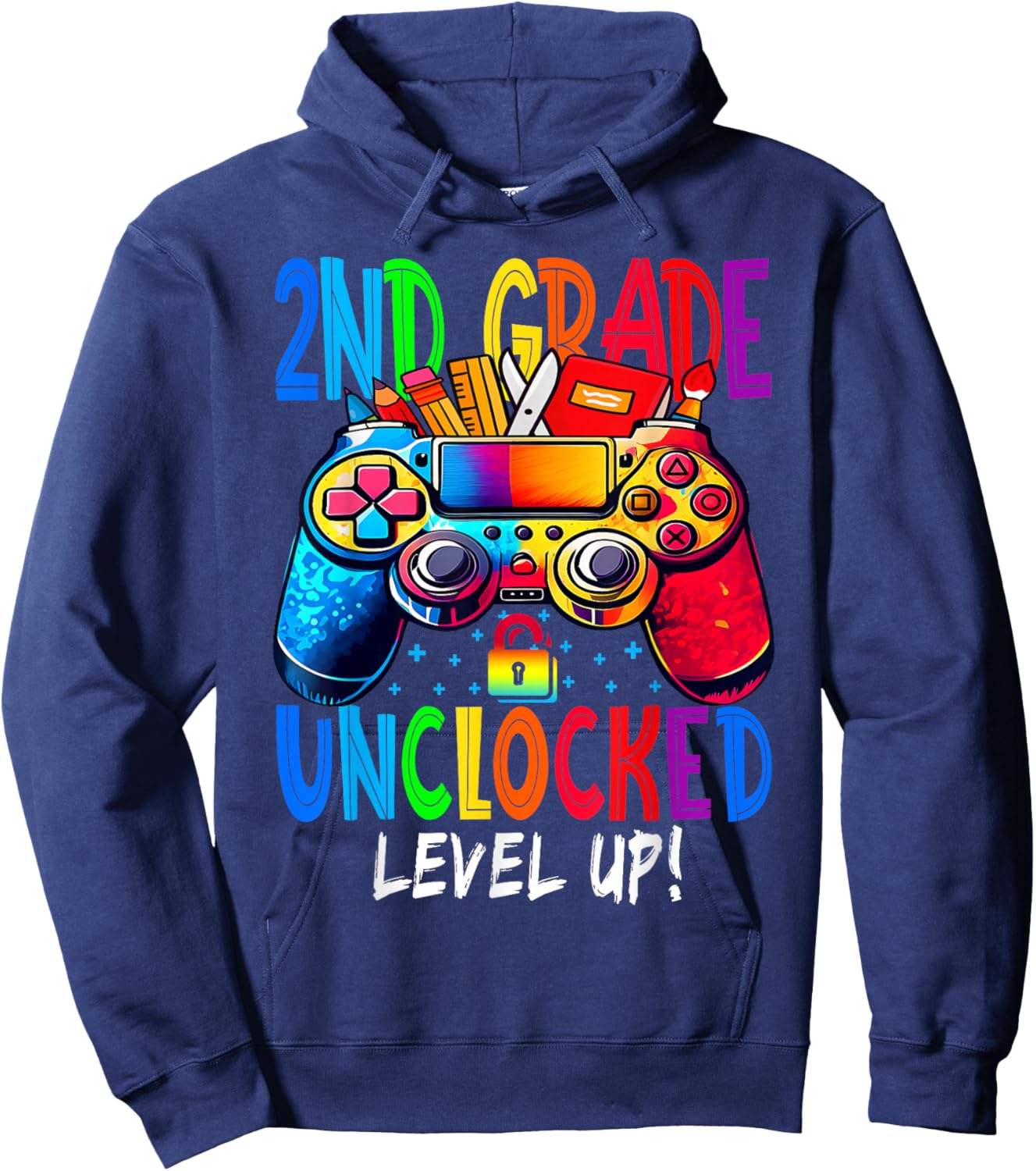 2nd Grade Unlocked Level Up Video Gamer Back To School Hoodie - Hoodie | Navy