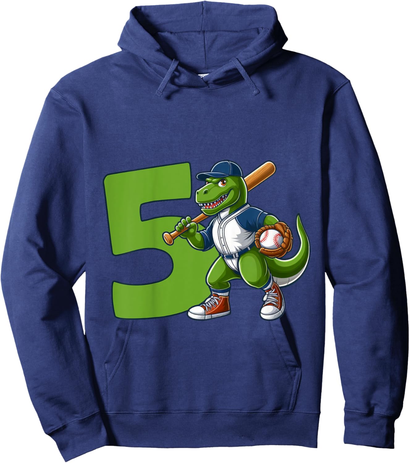 Dinosaur 5 Years Baseball 5th Birthday Hoodie - Hoodie | Navy