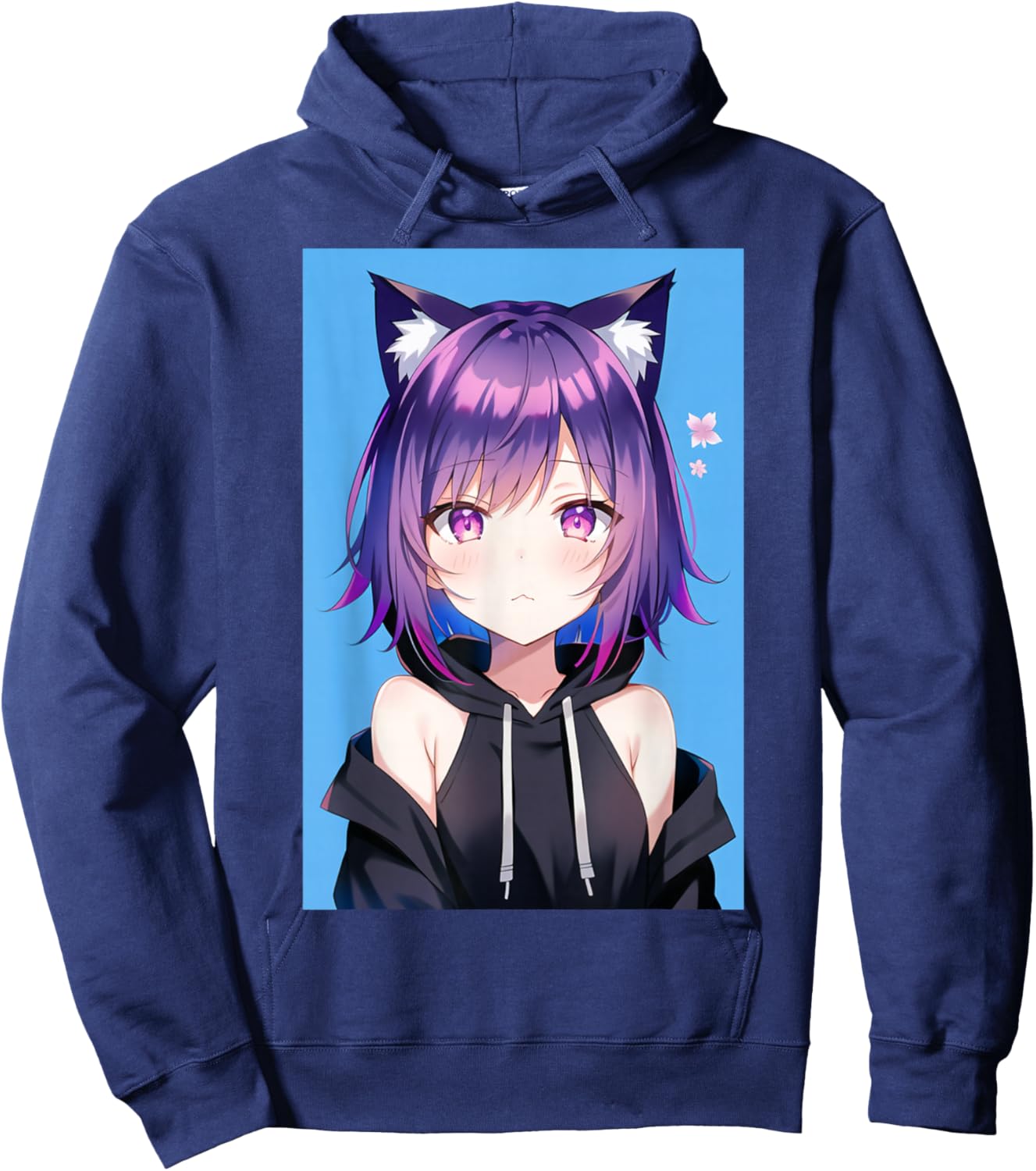 Waifu Neko Anime Cat Girl Japanese Aesthetic Hoodie - Hoodie | Navy