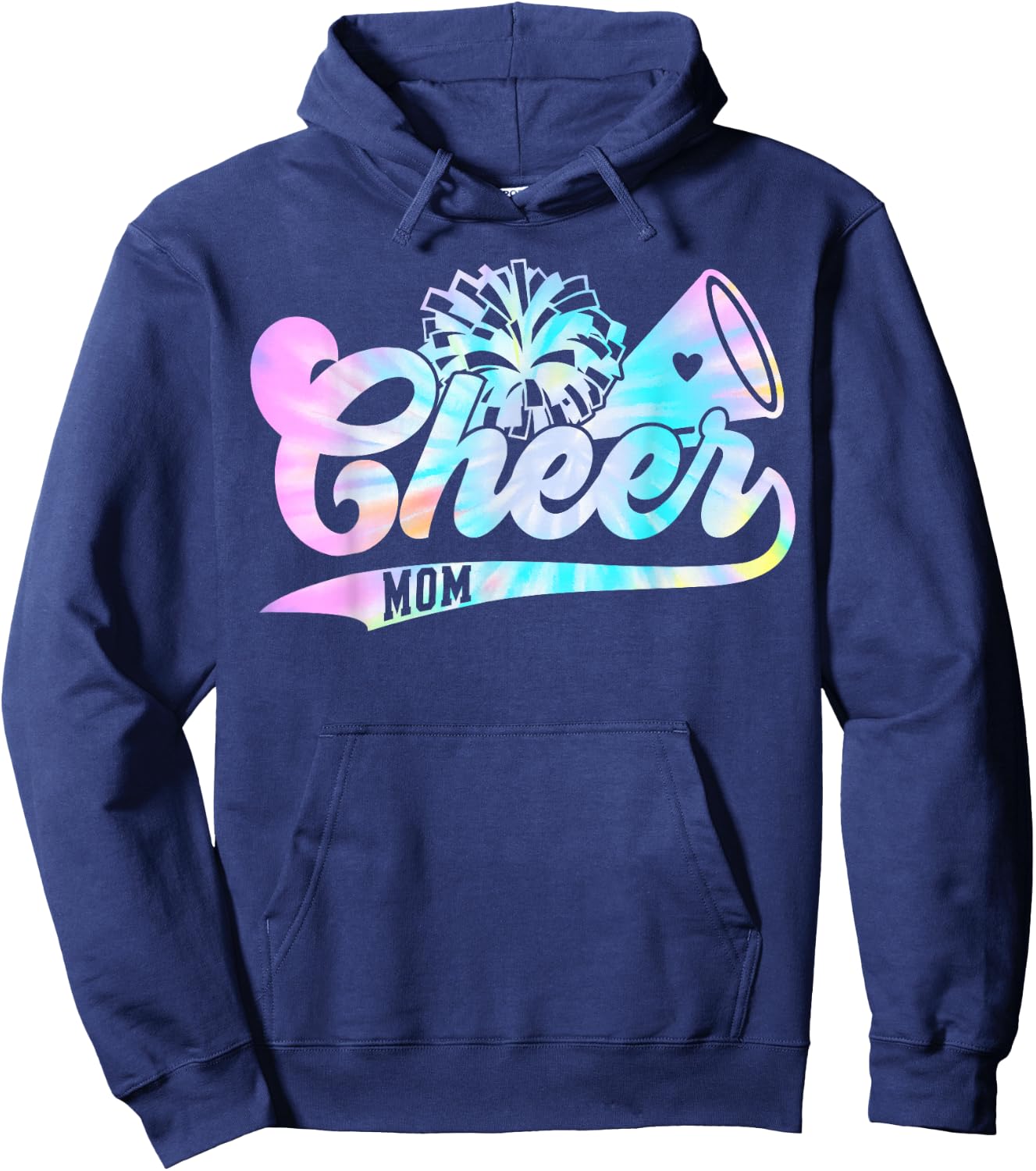 Cute Cheer Mom Biggest Fan Cheerleader Tie Dye Pom Pom Mama Hoodie - Hoodie | Navy