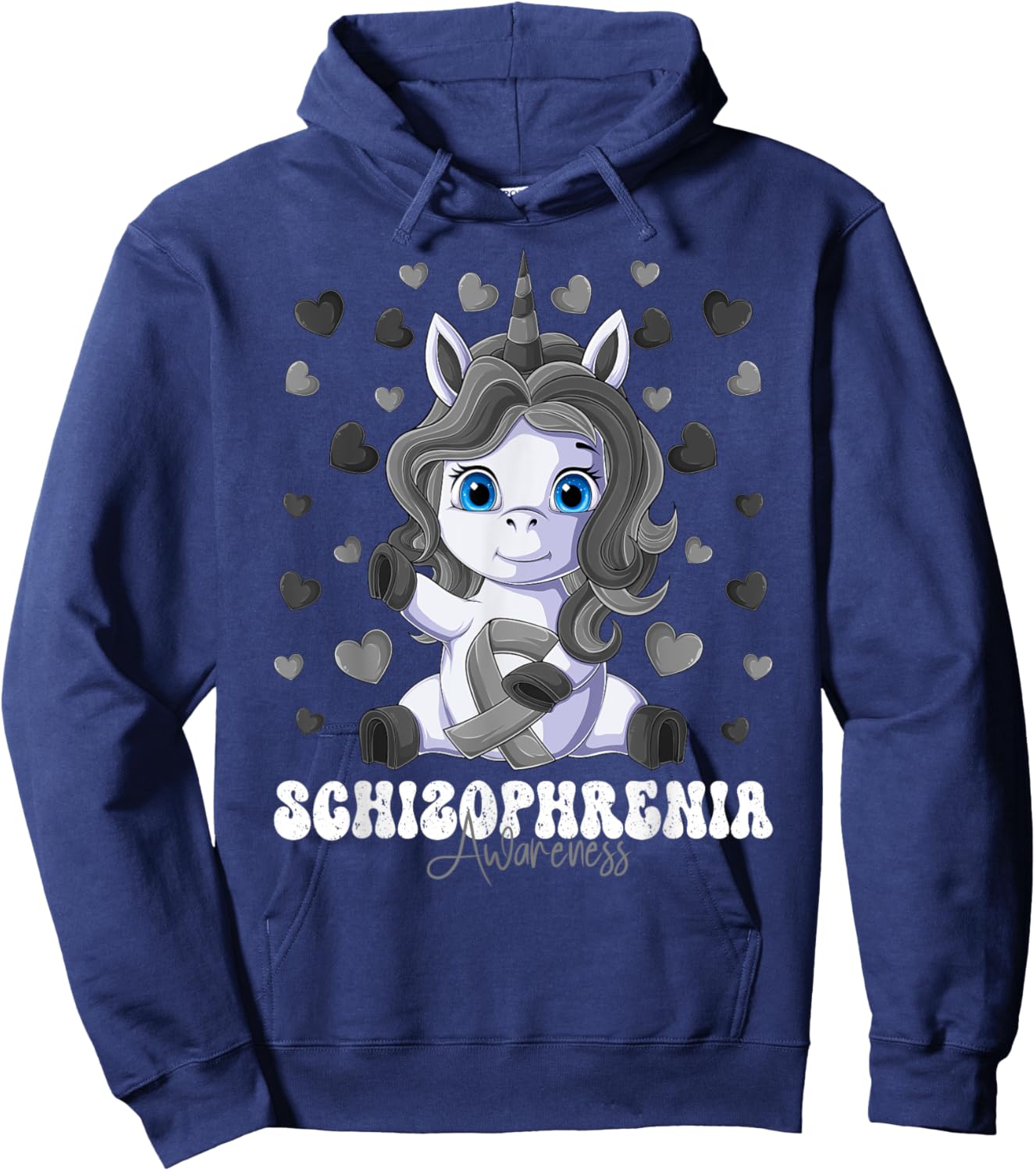 Schizophrenia Awareness Month Silver Ribbon Unicorn Hoodie - Hoodie | Navy