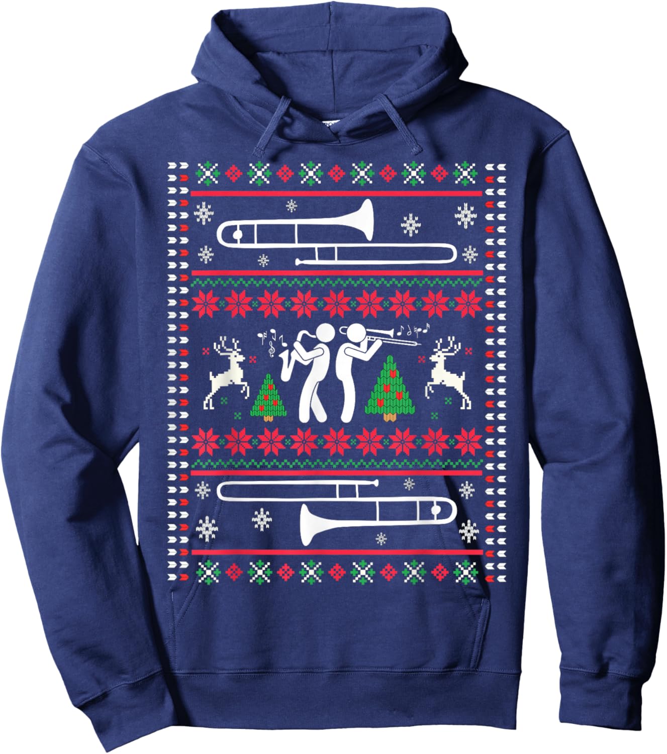 Trombone Christmas Ugly Trombonist Jazz Music Marching Band Hoodie - Hoodie | Navy