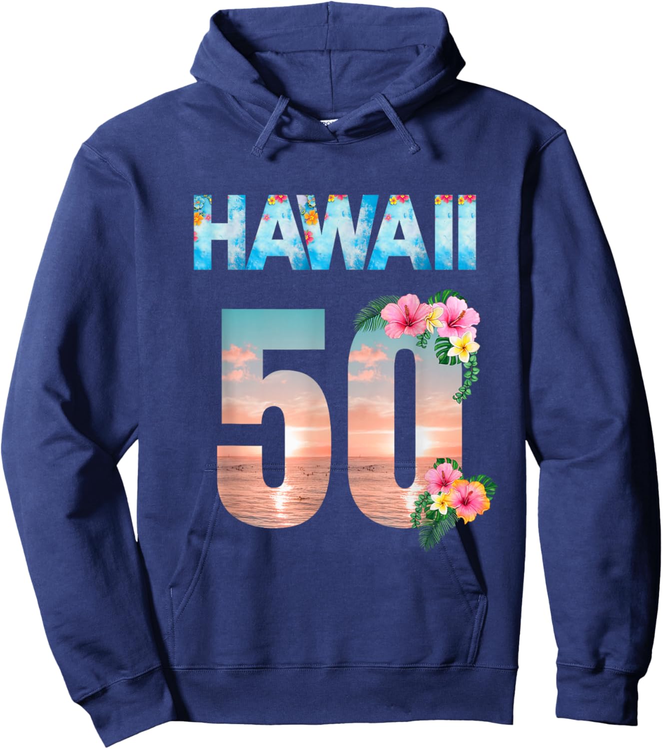 Hawaii 50th Birthday Hawaiian Aloha Beach Hibiscus Hoodie - Hoodie | Navy