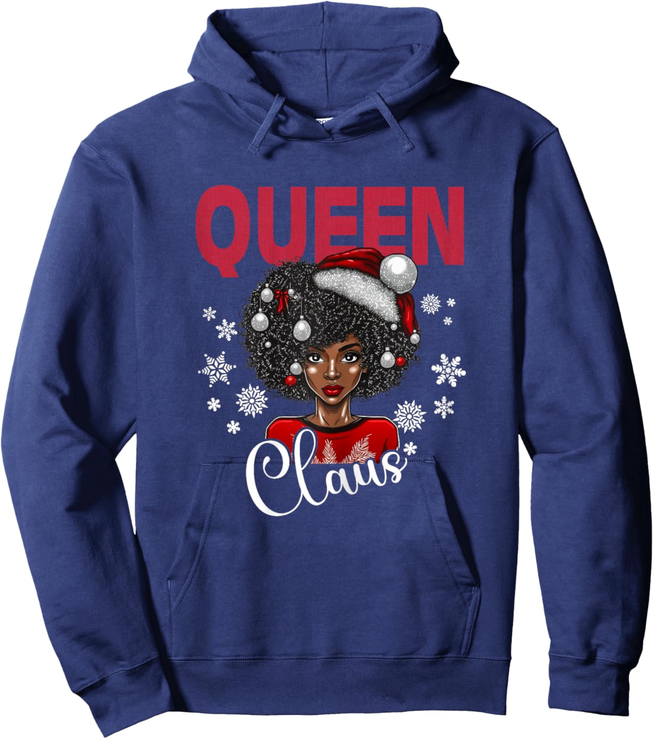 African American Christmas Pajamas Shirt for Black Afro Girl Hoodie - Hoodie | Navy