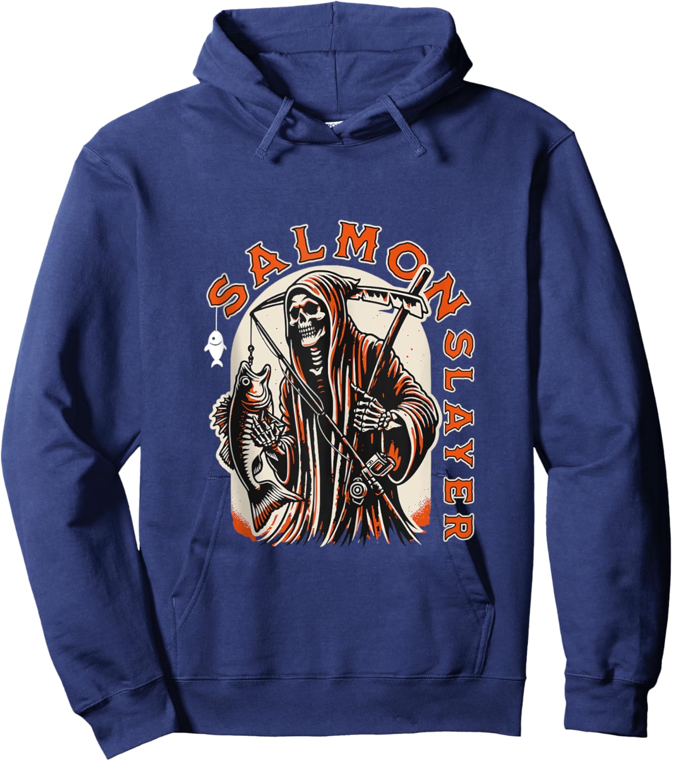 Salmon Slayer Funny skeleton Fishing Salmon Fish Hoodie - Hoodie | Navy