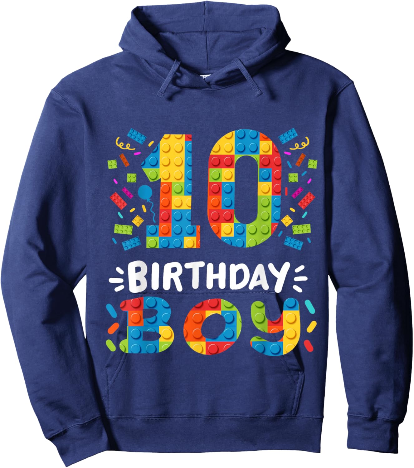 Kids 10 Years Old Building Blocks Builder 10th Birthday Boys Hoodie - Hoodie | Navy
