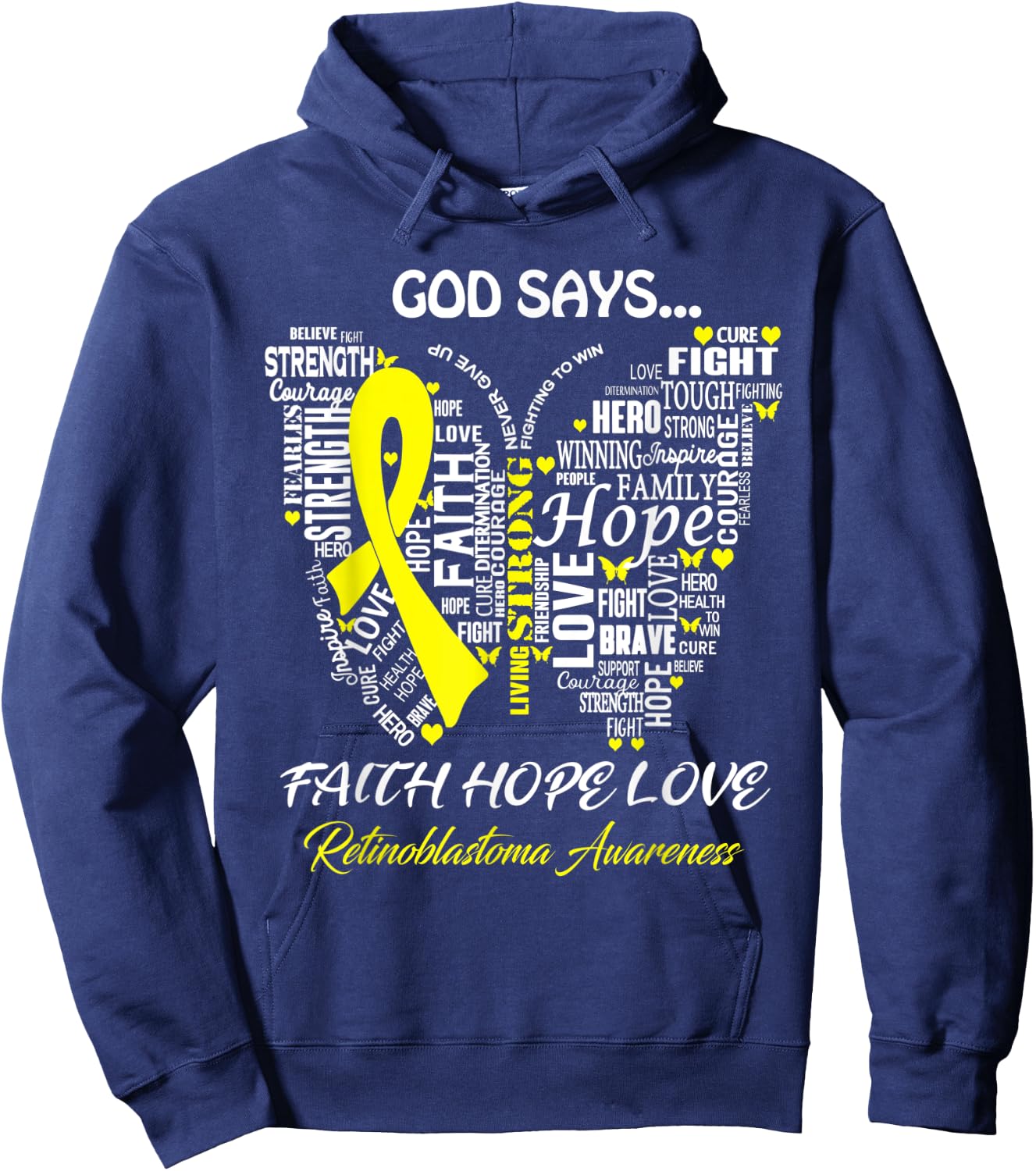 Butterfly Faith Hope Love Retinoblastoma Awareness Gifts Hoodie - Hoodie | Navy