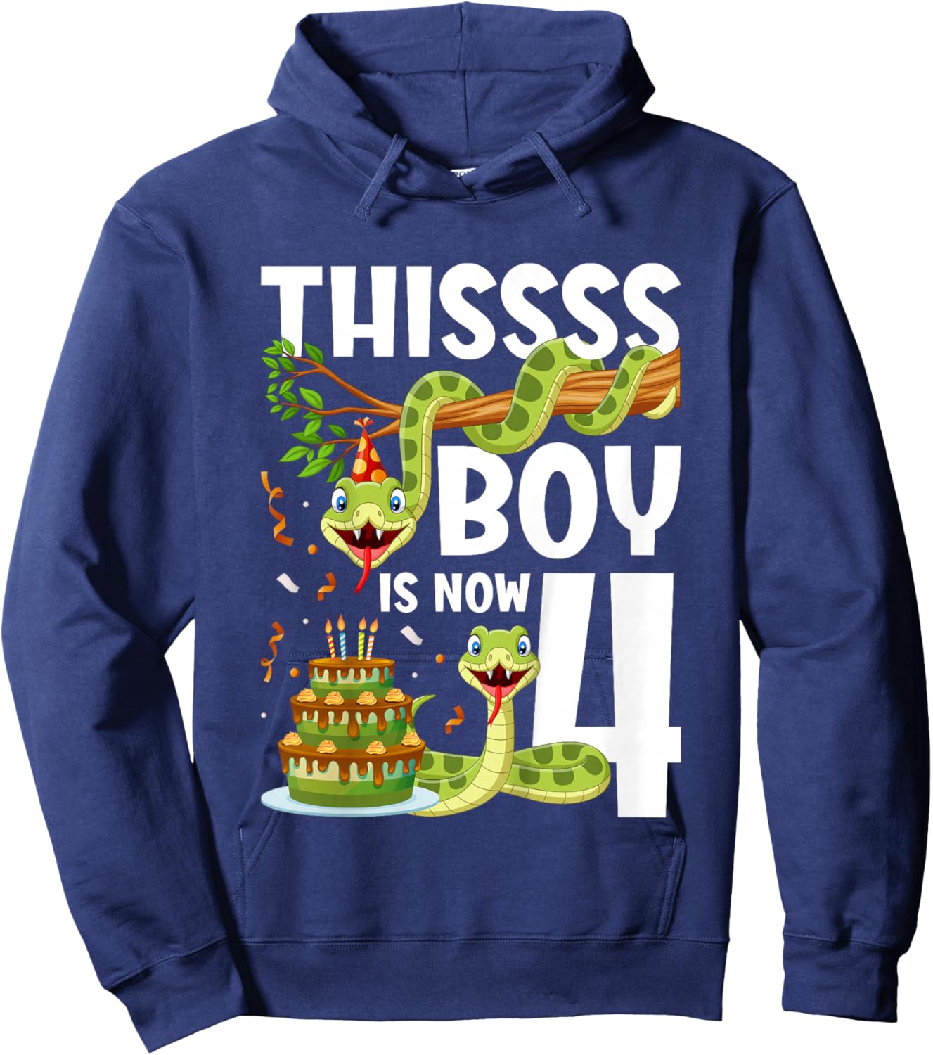 Kids 4th Reptile Birthday 4 Year Old Boy Snake Birthday Party Hoodie - Hoodie | Navy