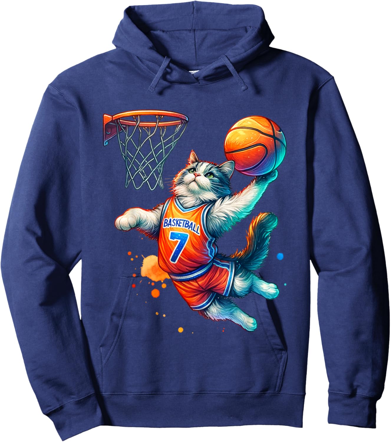 Cat Basketball Youth Player Hoop Slam Design Cat lovers Hoodie - Hoodie | Navy