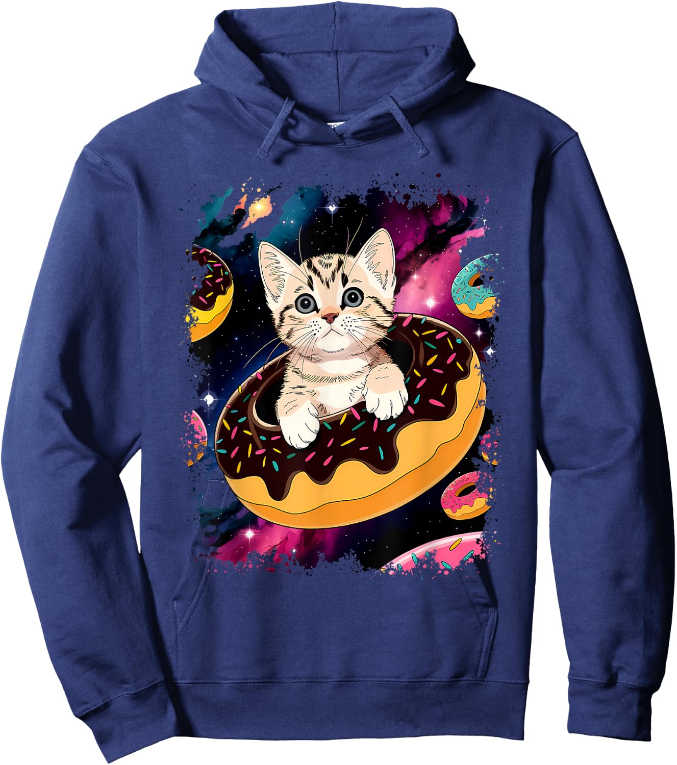 Cute Cat Inside Donut in Space Boys Girl - Kitty in Space Hoodie - Hoodie | Navy