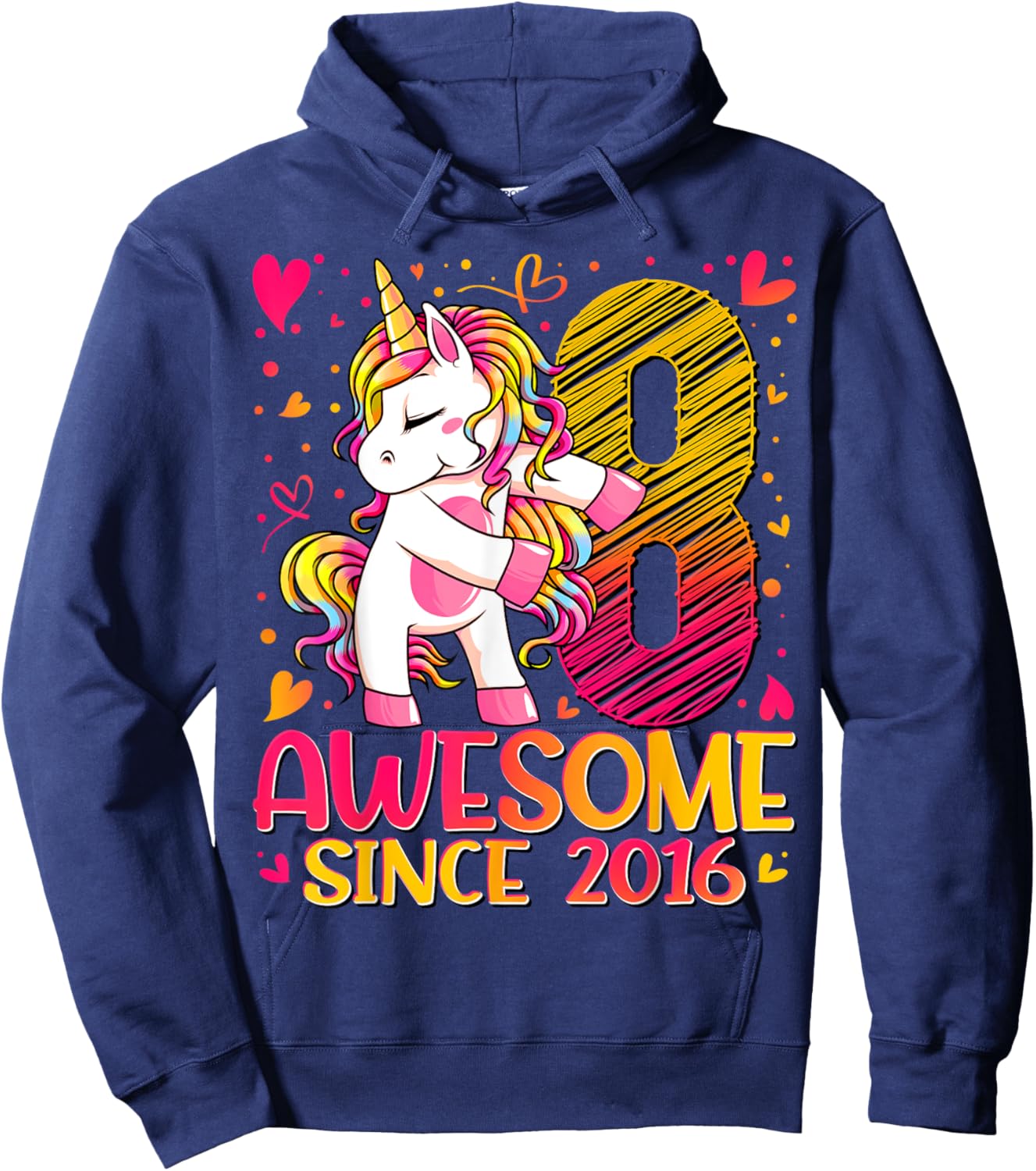 8 Years Old Flossing Unicorn Gifts 8th Birthday Girl Party Hoodie - Hoodie | Navy