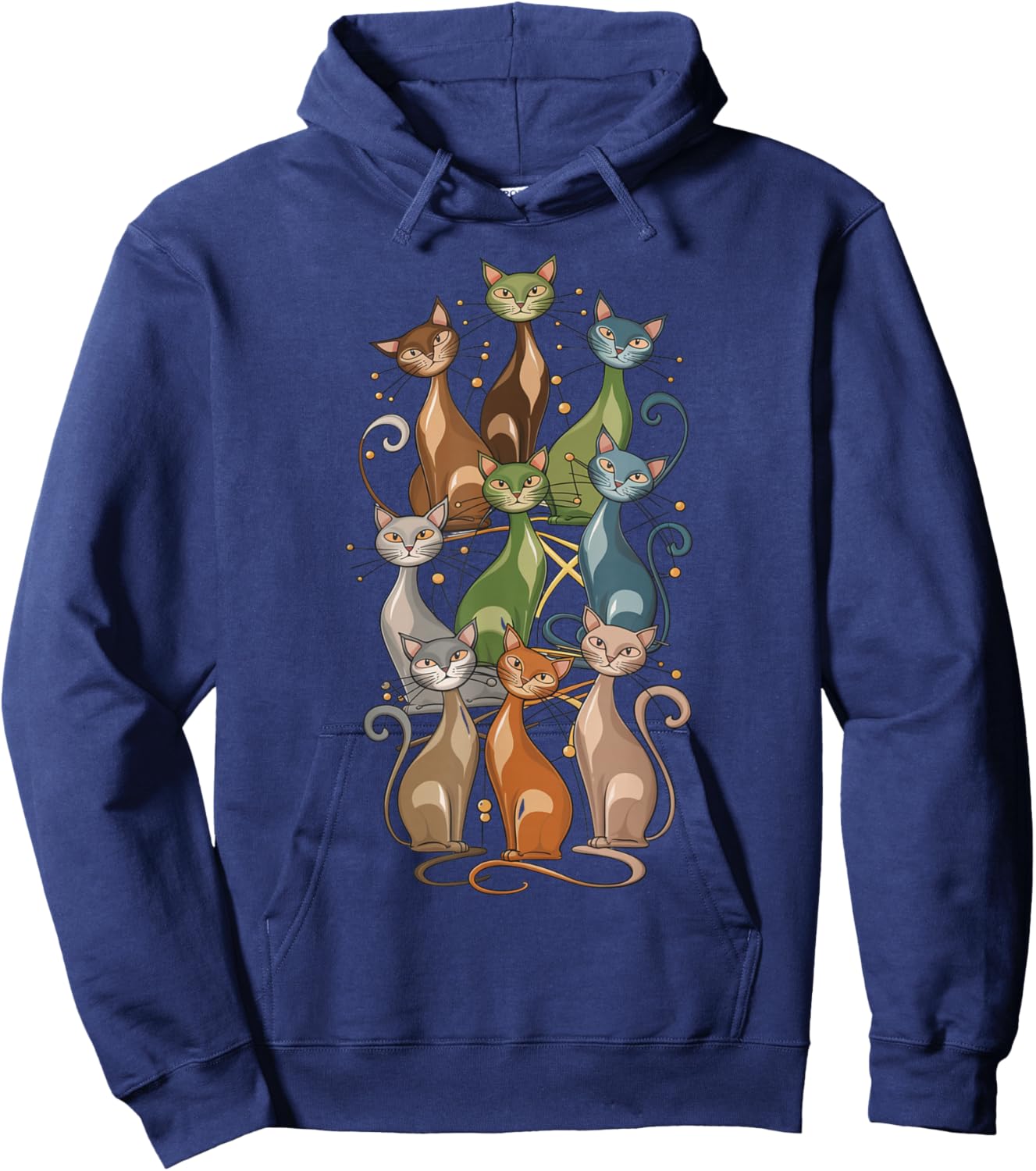 Cat Vintage Retro Mid-Century Long Neck Cats 50s 60s Style Hoodie - Hoodie | Navy