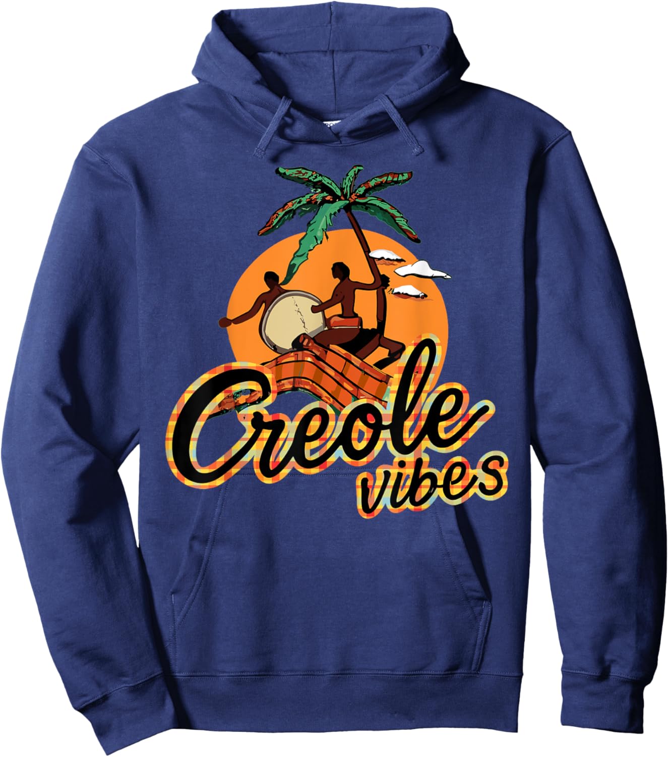 Saint Lucia Creole Day, Jounen Kweyol Plaid Drums Women's Hoodie - Hoodie | Navy