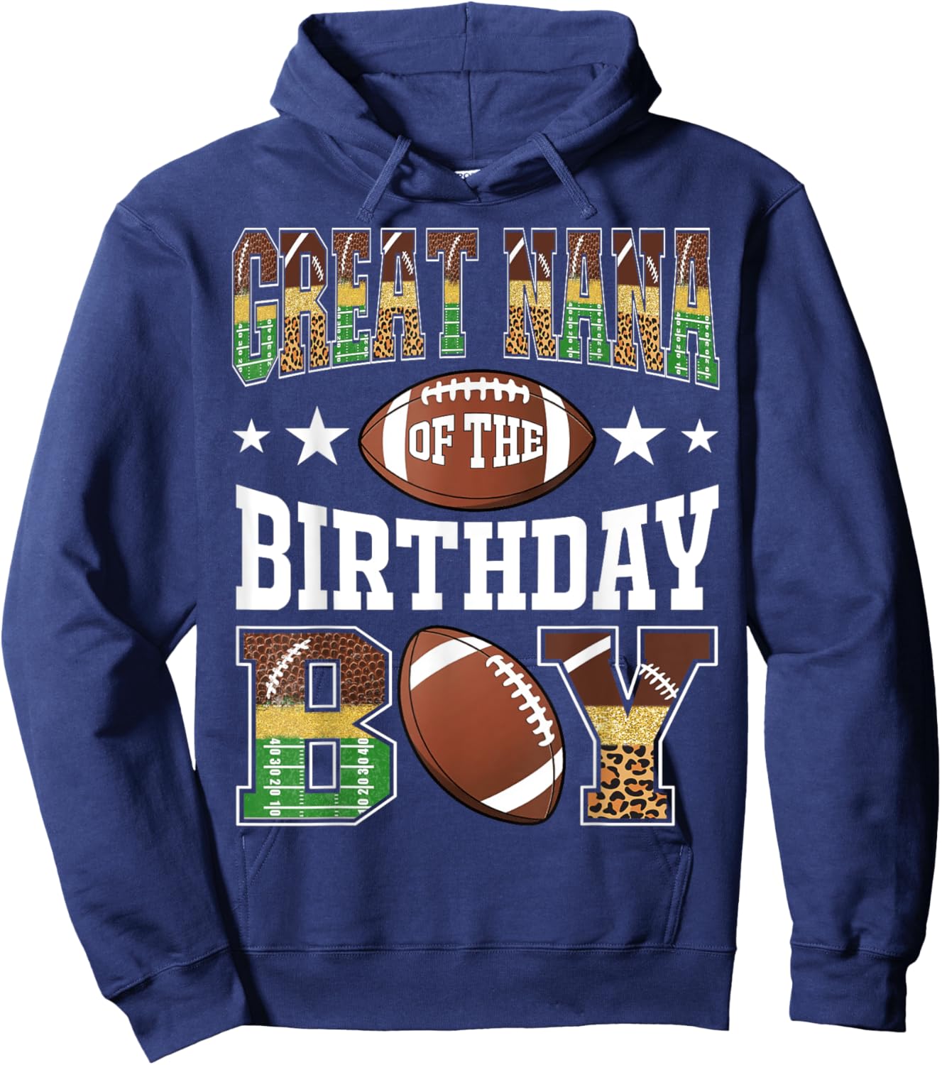 Great Nana Of The Birthday Boy Football Leopard Game Day Hoodie - Hoodie | Navy