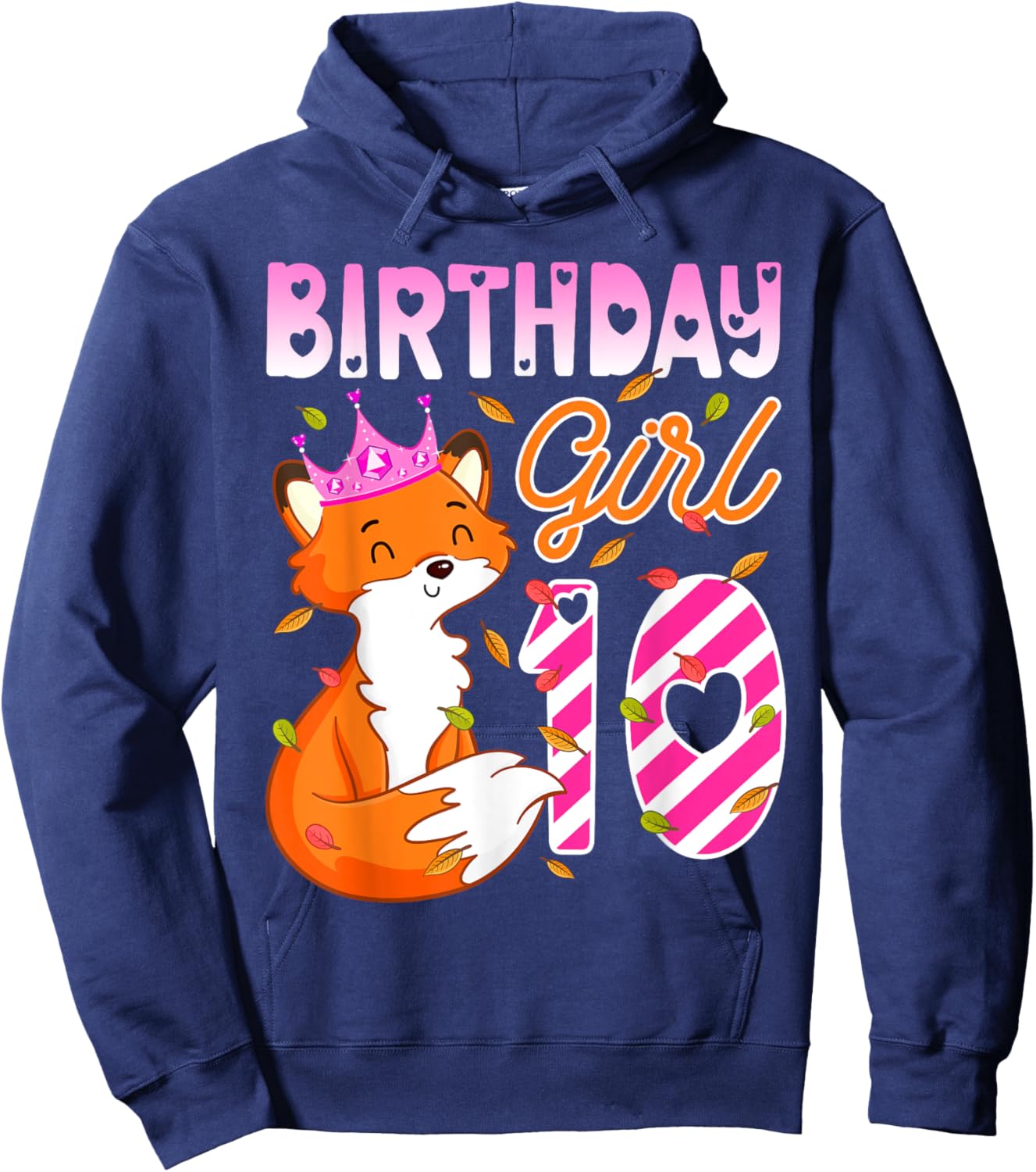 Fox Animal Lovers 10th Birthday Girl Fox B-day 10 year old Hoodie - Hoodie | Navy