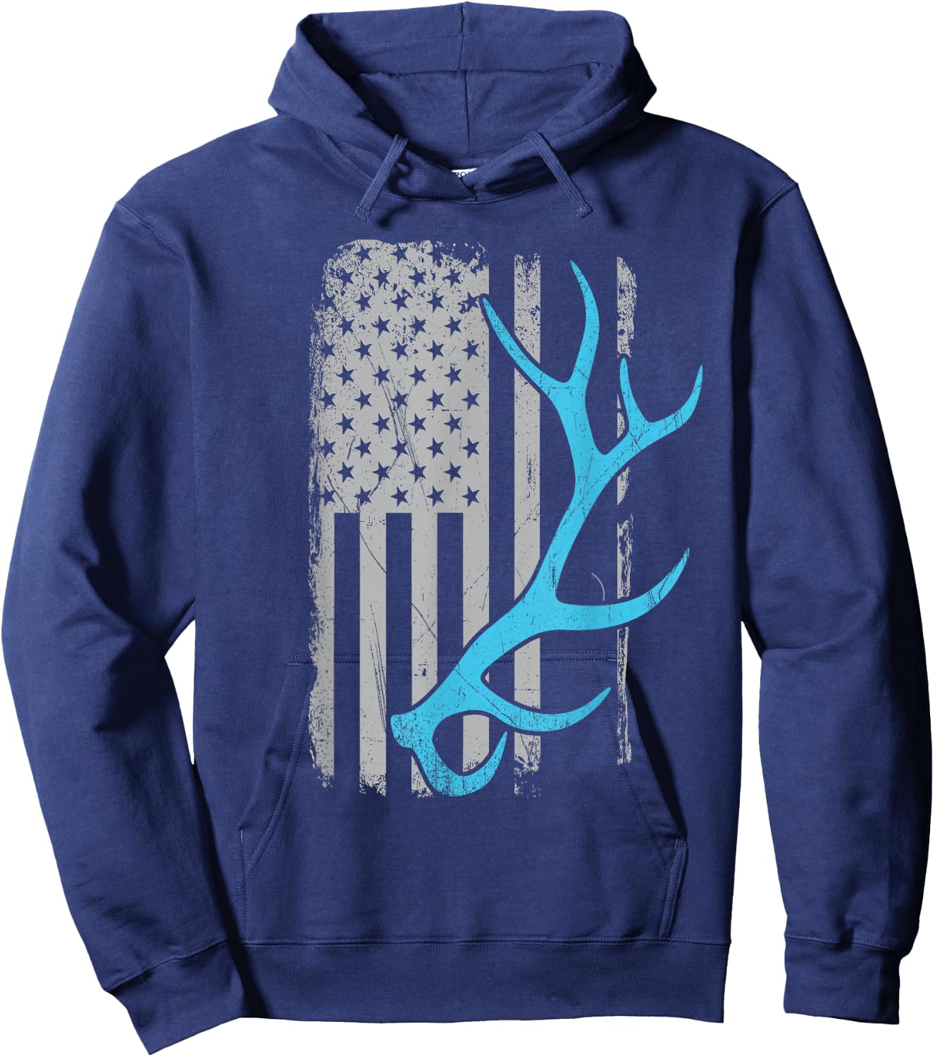Elk Hunter - Vintage USA Flag Shed Antlers Men Hoodie - Hoodie | Navy