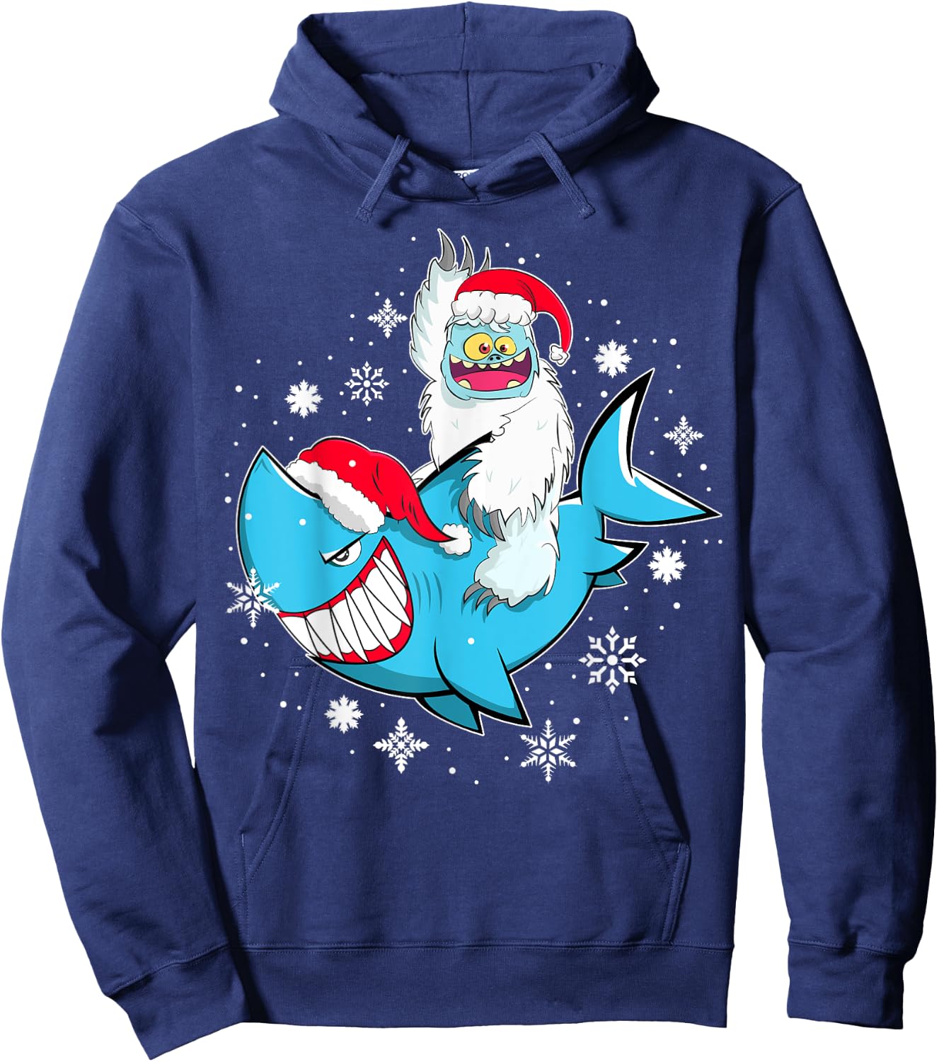 Yeti To Party Shark Santa Hat Christmas Pajama Xmas Gift Hoodie - Hoodie | Navy