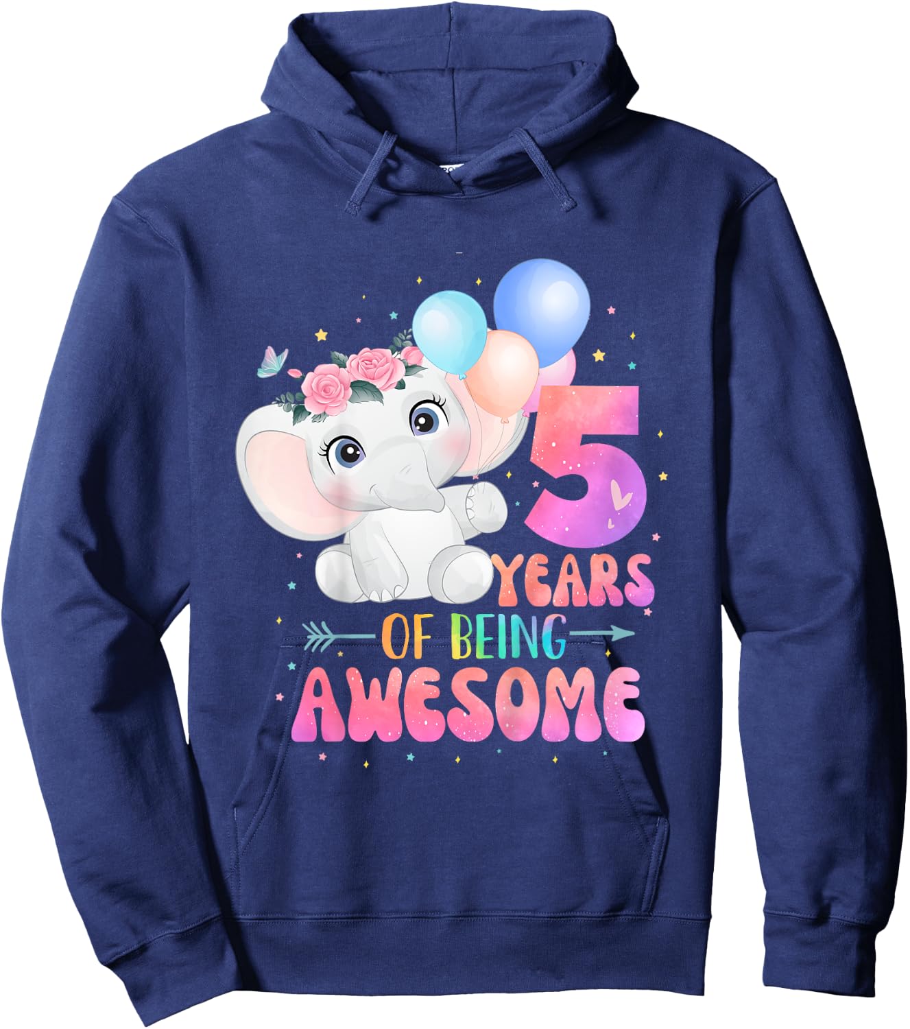 5 Years Of Being Awesome Cute Elephant 5th Birthday Girl Hoodie - Hoodie | Navy