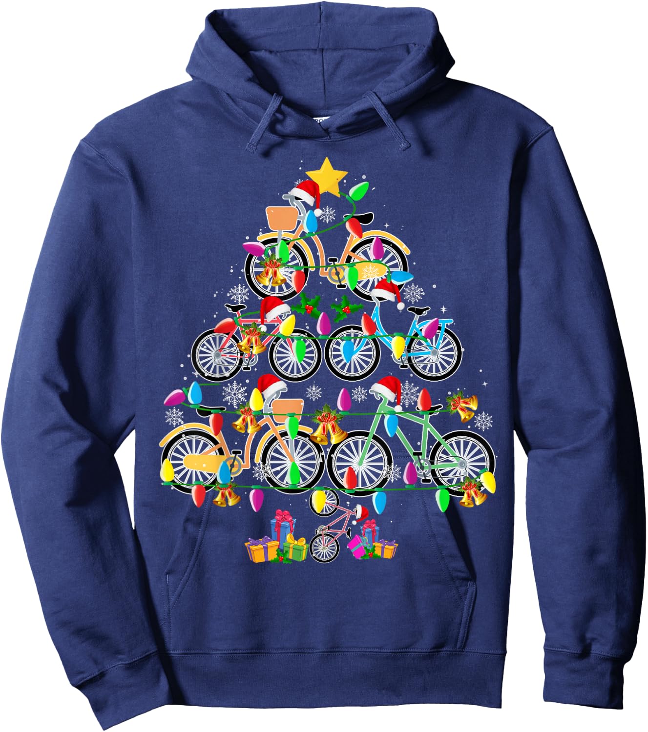 Bicycle Christmas Tree Funny Santa Bicycle Lover Biker Gifts Hoodie - Hoodie | Navy