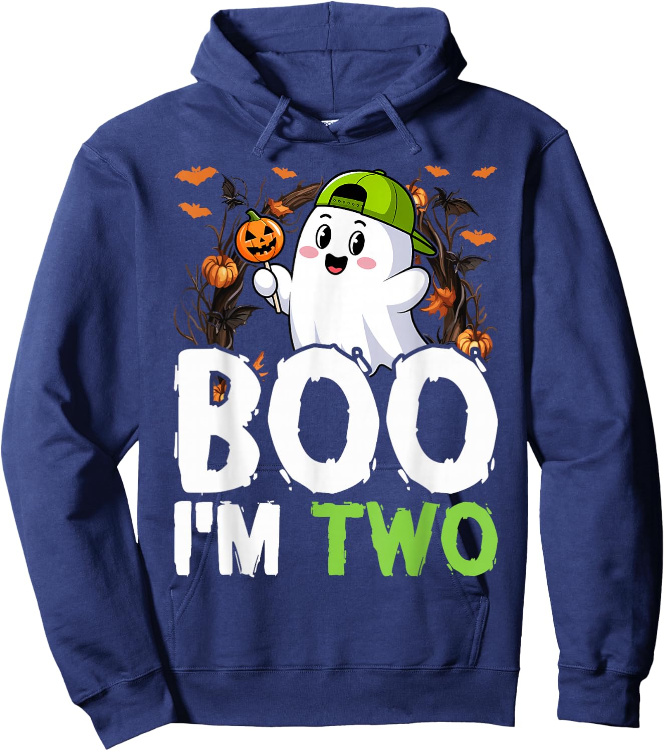 Boo I'm Two Ghost Second 2nd Birthday Cute Halloween Groovy Hoodie - Hoodie | Navy