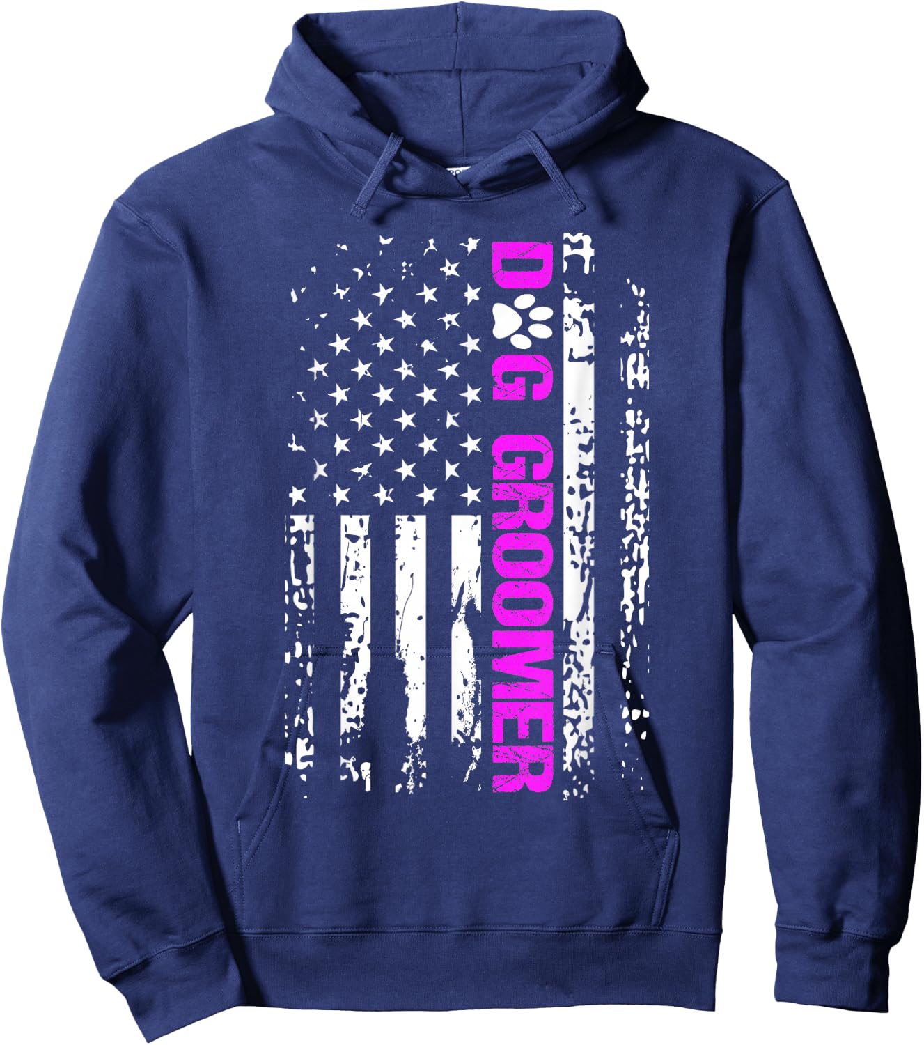 Dog Groomer Shirt American Flag Patriotic Dog Groomer Gift Hoodie - Hoodie | Navy