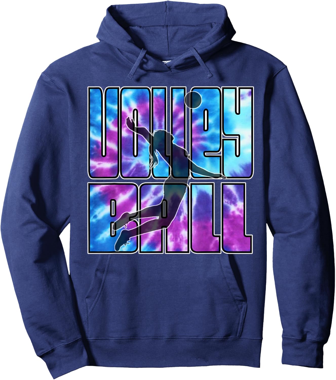 Volleyball Tie Dye Blue Purple Serving Silhouette Girl Gift Hoodie - Hoodie | Navy