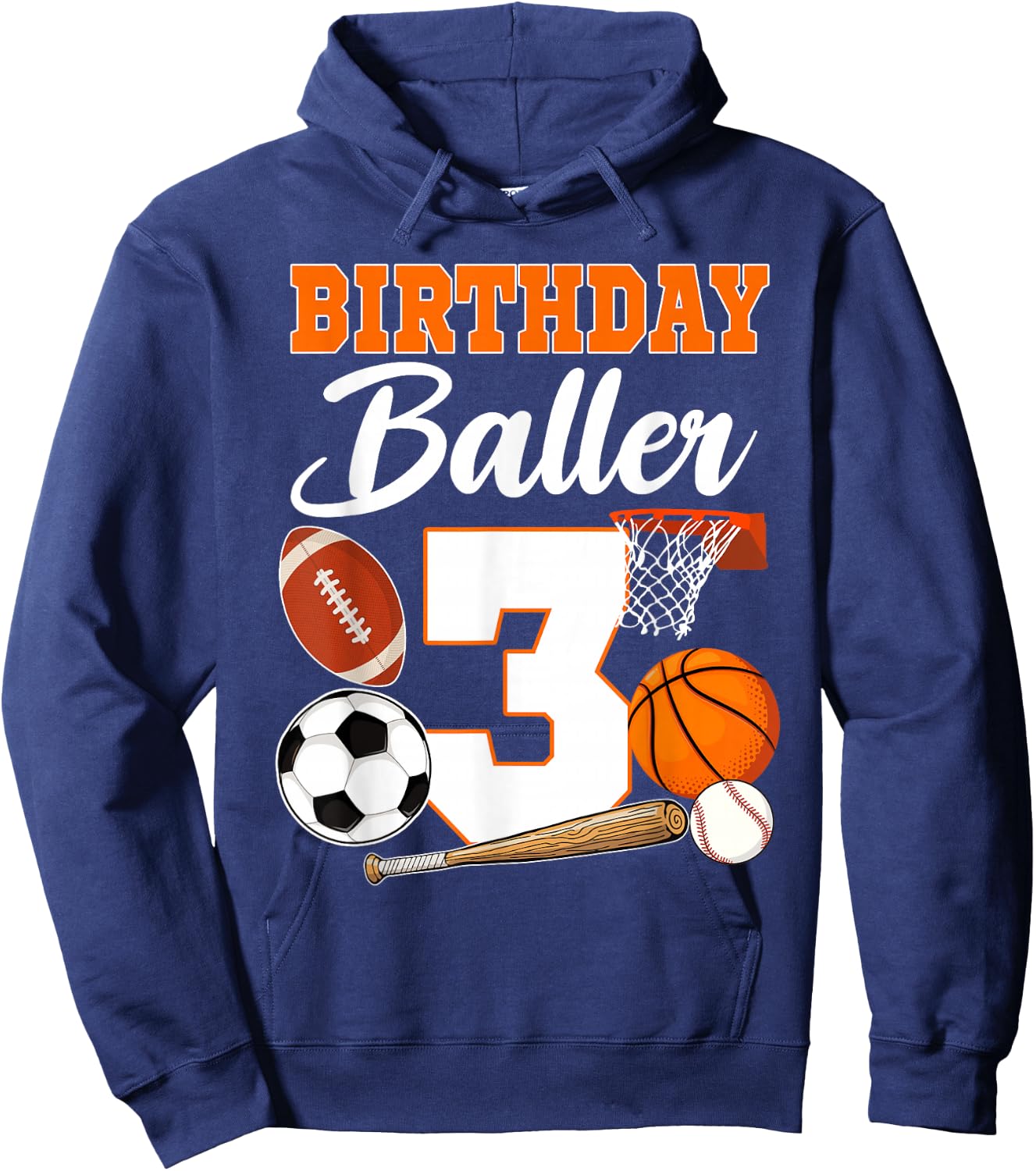 3rd Birthday Sport Balls Theme 3 Year Old Birthday Baller Hoodie - Hoodie | Navy