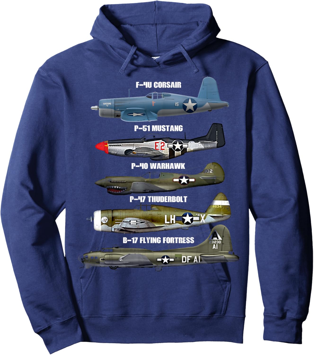 WW2 Warplane Warbirds B-17 P51 Mustang F4U Corsair Hoodie - Hoodie | Navy