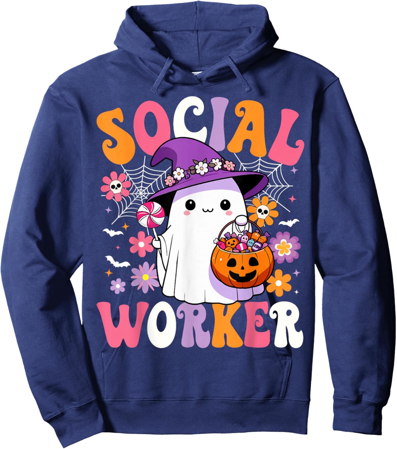 Halloween Social Worker Ghost Cute Social Worker Halloween Hoodie - Hoodie | Navy