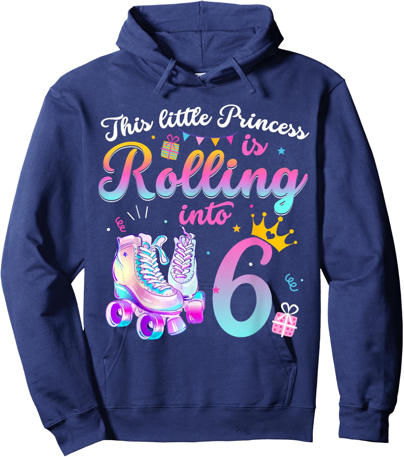 Roller Skate 6th Birthday Shirt 6 Year Old Girl Party Outfit Hoodie - Hoodie | Navy