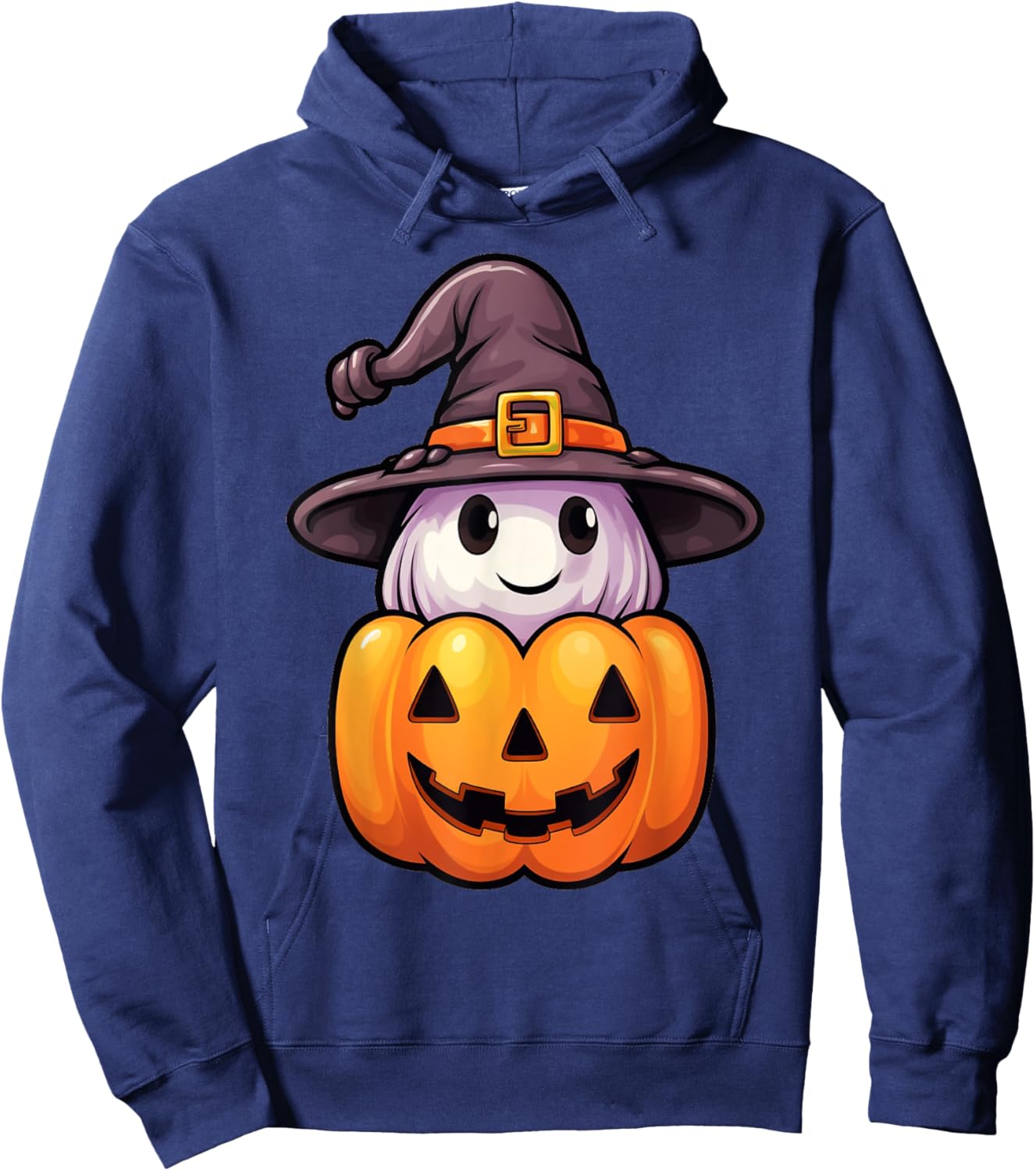 Ghost with Witch Hat on a Halloween Pumpkin Jack O Lantern Hoodie - Hoodie | Navy