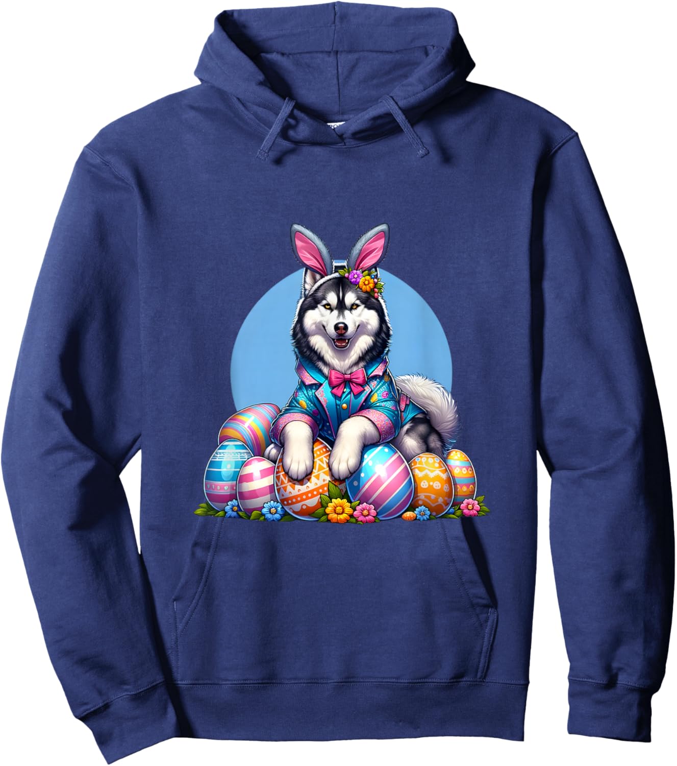 Funny Easter Day Siberian Husky Bunny Costume Hoodie - Hoodie | Navy