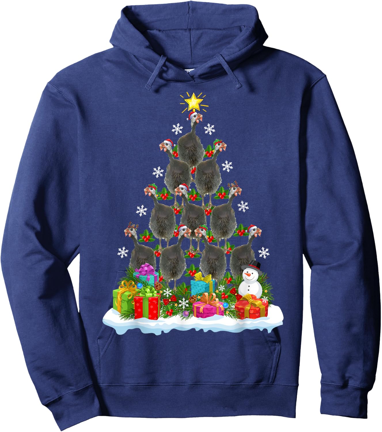 Guinea Fowl Bird Christmas Tree Gifts -Kids Xmas Holiday Funny Guinea Fowl Bird Christmas Tree Black Animal Print Modern Novelty Cotton 60% Polyester 40% Kids Small Hoodie - Hoodie | Navy