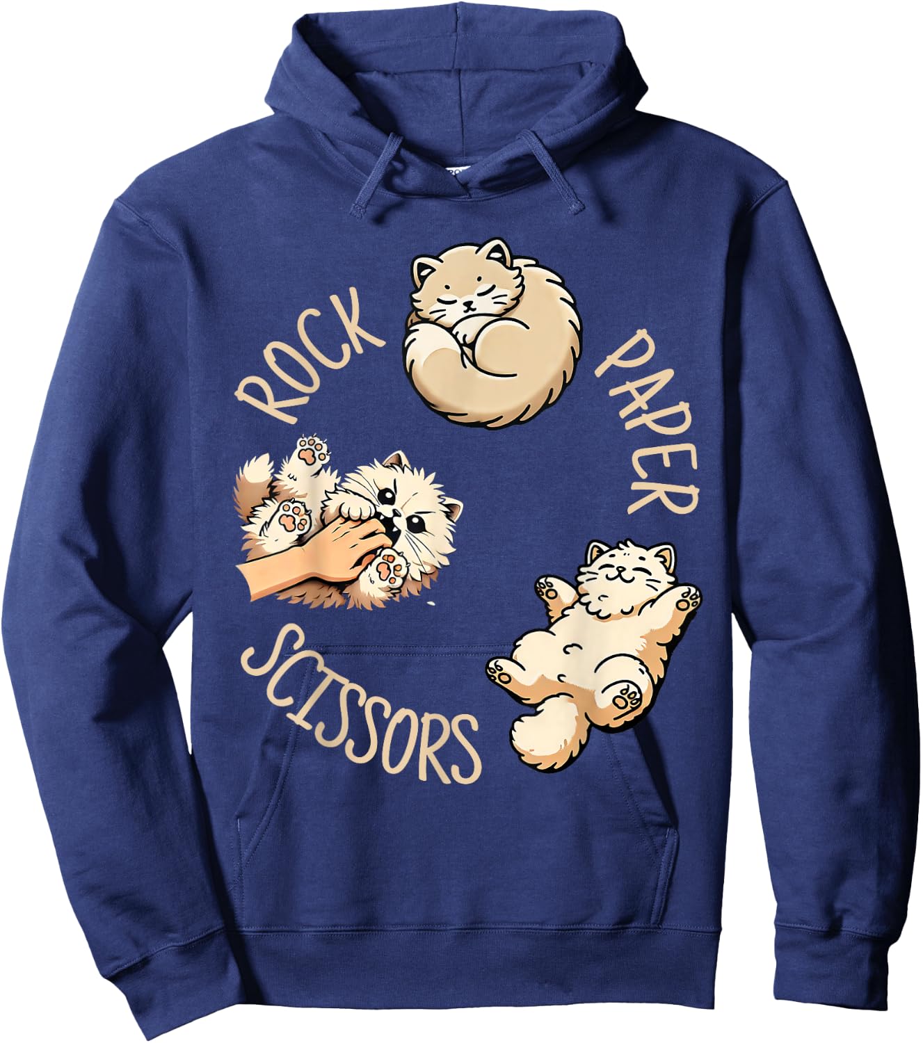 Funny Cat Rock Paper Scissors Game Cute Cat Women Men Kids Hoodie - Hoodie | Navy