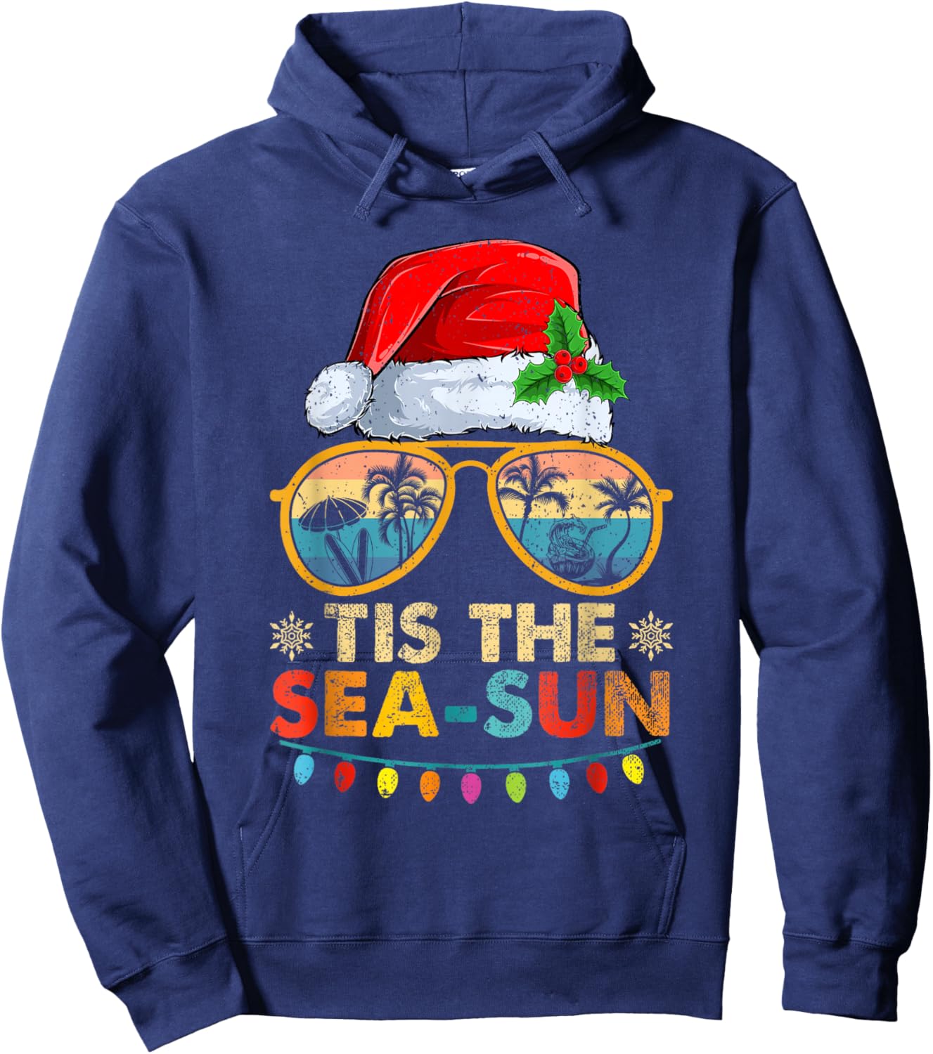 Tis The Sea Sun Santa Beach Summer Christmas In July Summer Hoodie - Hoodie | Navy