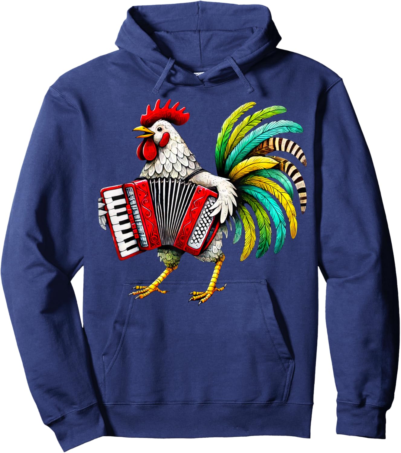 Rooster Playing Accordion Cute Chicken Accordionist Music Hoodie - Hoodie | Navy