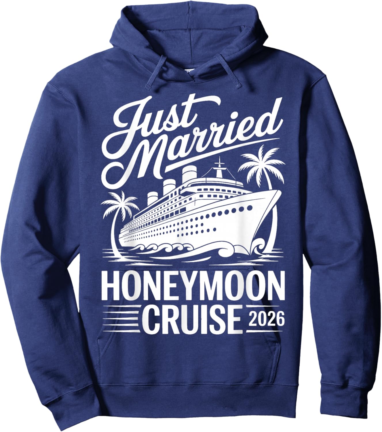 Just Married Honeymoon Cruise 2026 Tropical Bride Groom Hoodie - Hoodie | Navy