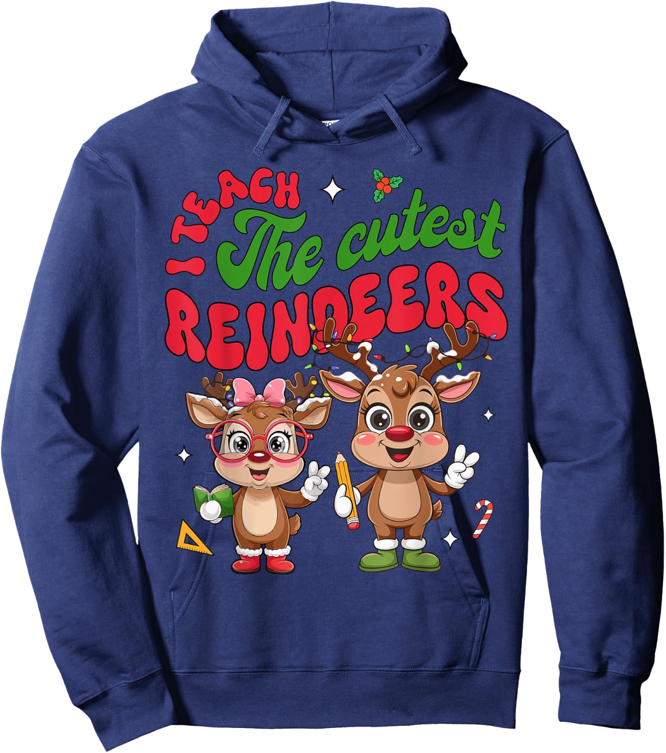 I Teach The Cutest Little Reindeers Christmas Teacher Kids Hoodie - Hoodie | Navy
