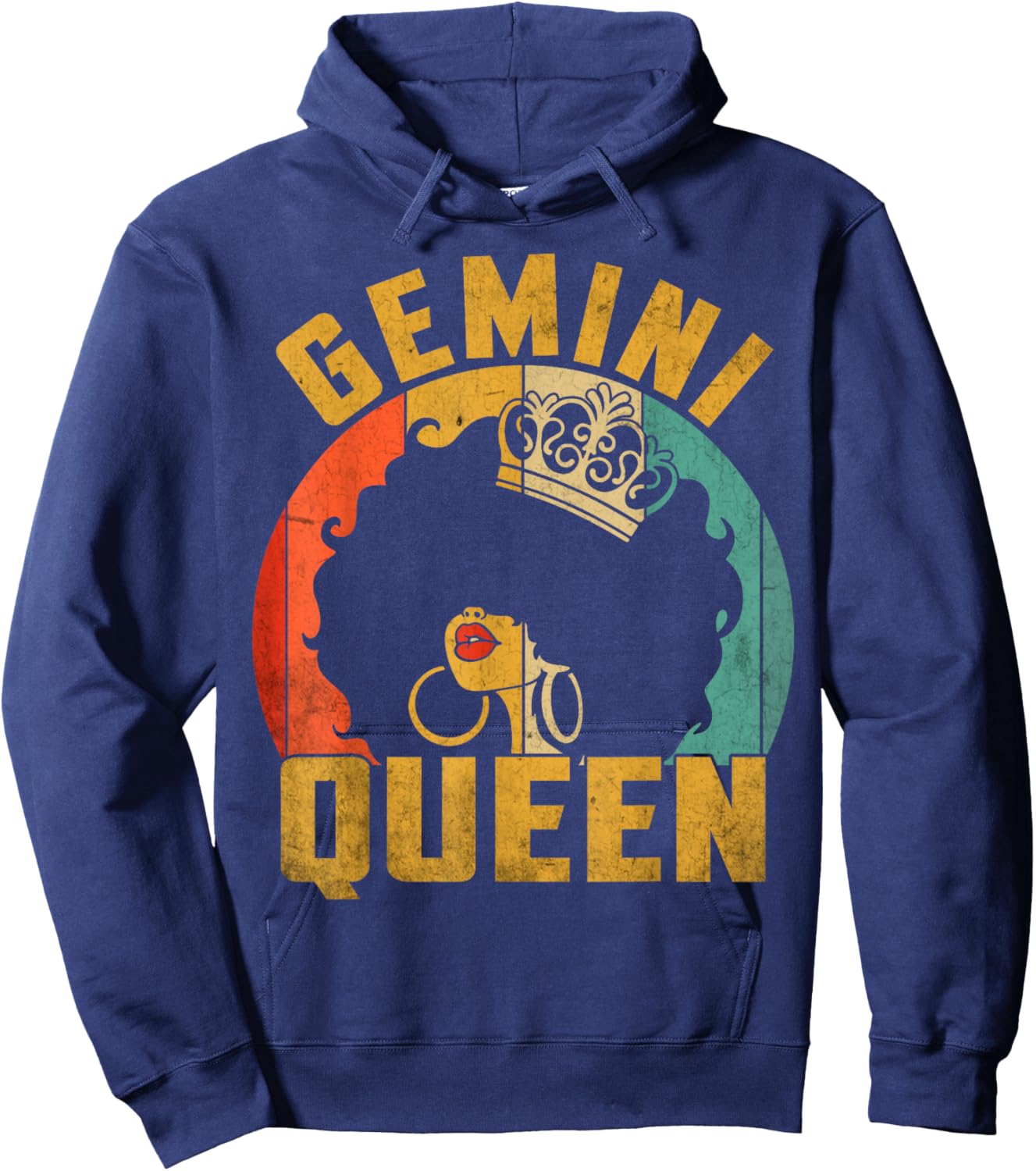 Gemini Queen Afro Black Women Vintage Zodiac Birthday Hoodie - Hoodie | Navy