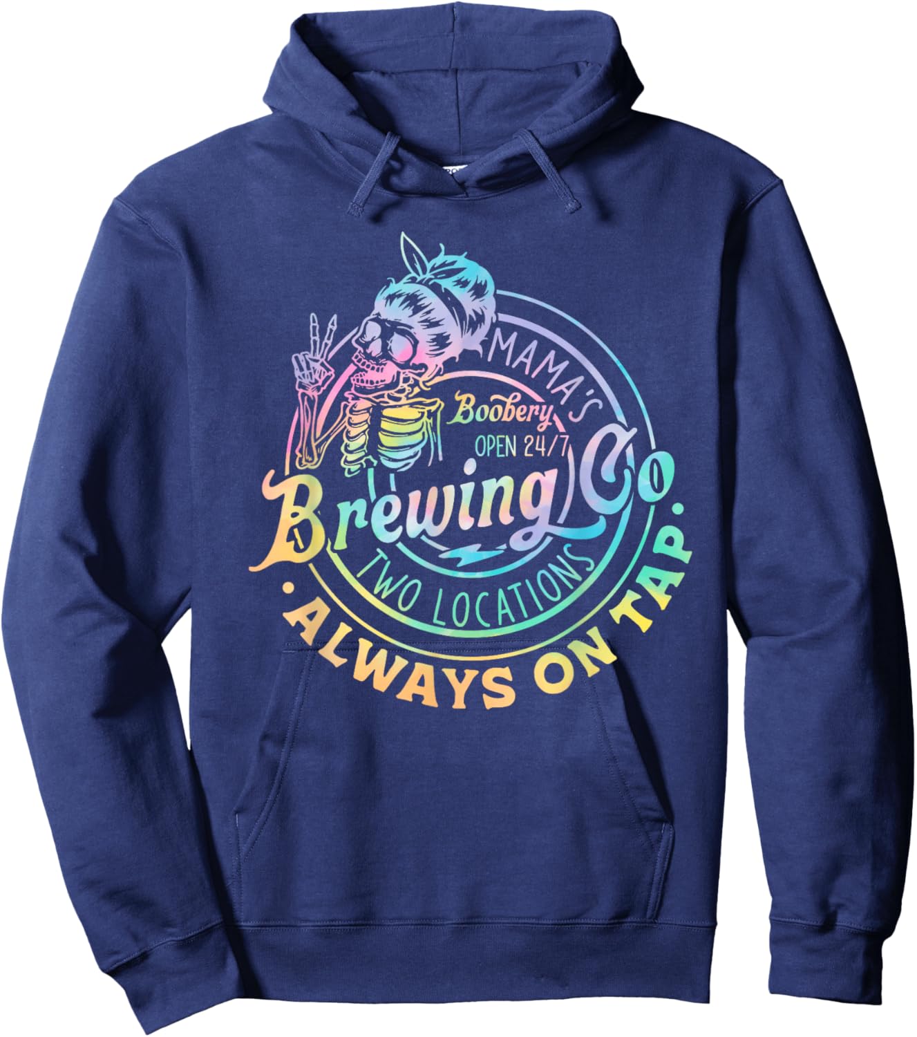 Retro Mama's Boobery Brewing Co Tie Dye Funny Skeleton Hoodie - Hoodie | Navy