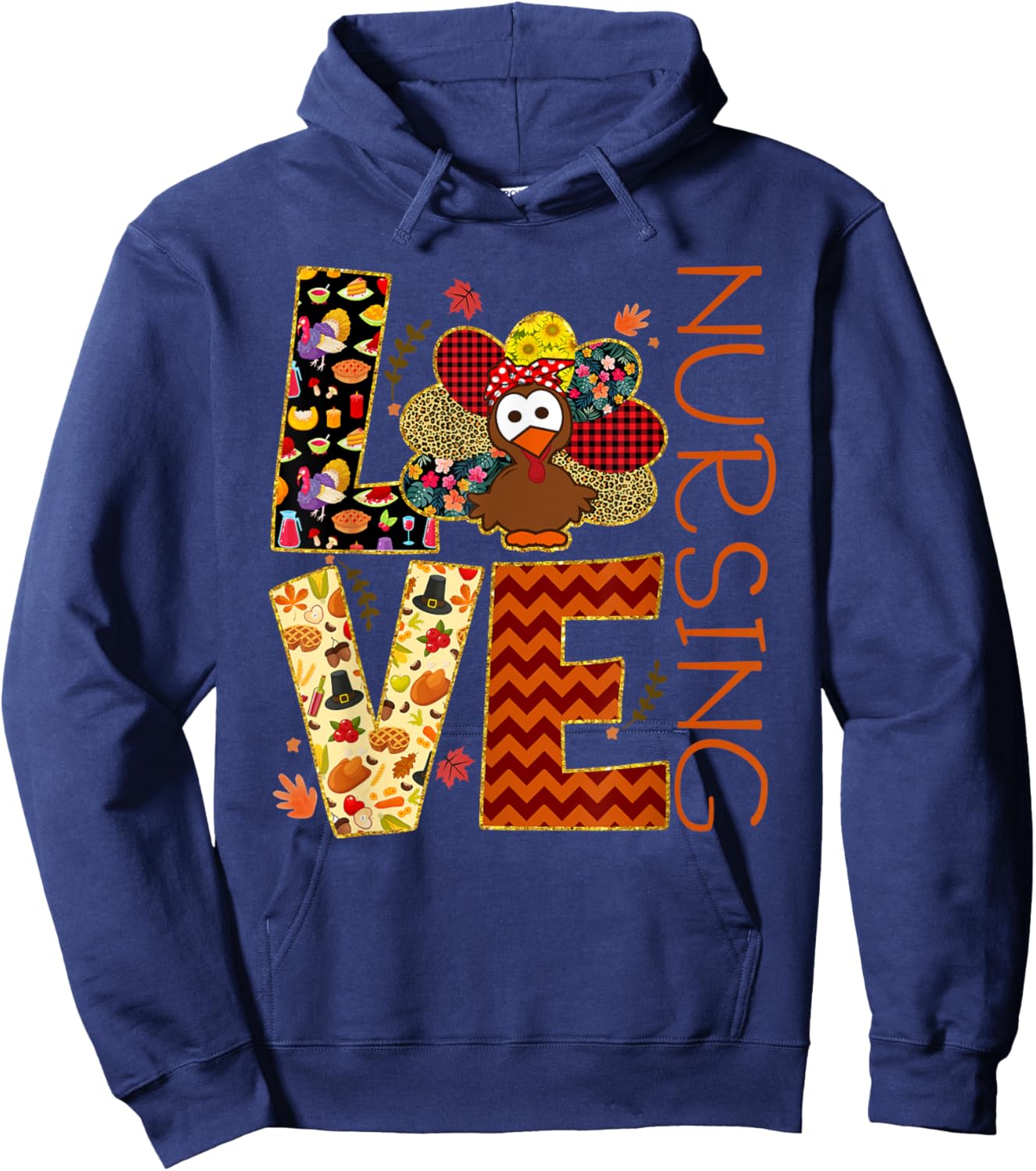 Love Nursing Turkey Nurse Nurse Life Thanksgiving Gift Women Hoodie - Hoodie | Navy