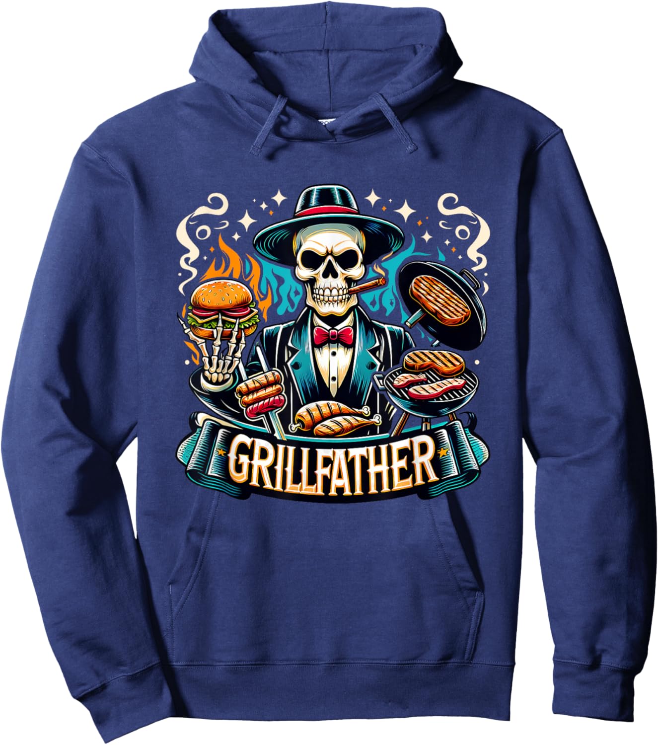 Funny Grill Father Snarky Skeleton Dad Joke Grillfather Hoodie - Hoodie | Navy