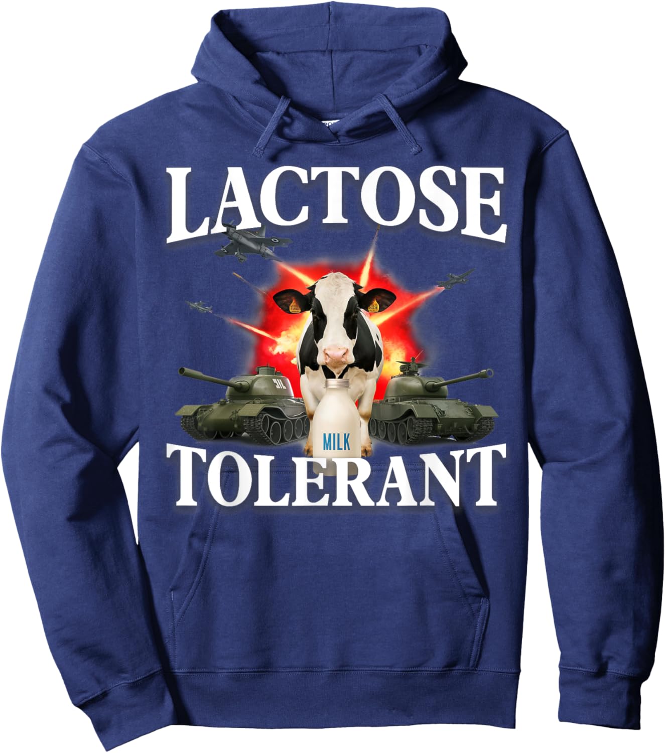 Lactose Tolerant Funny Trending Meme Retro Pro-dairy Cows Hoodie - Hoodie | Navy